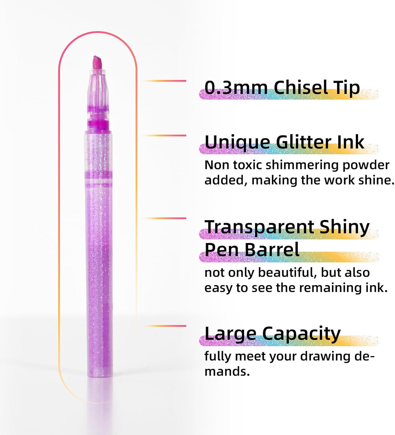 Glitter Highlighters Assorted Colors, 10-Count Chisel Tip Sparkle Highlighters, No Bleed Pastel Highlighter Marker Pens for Adult Coloring book Bible Journaling