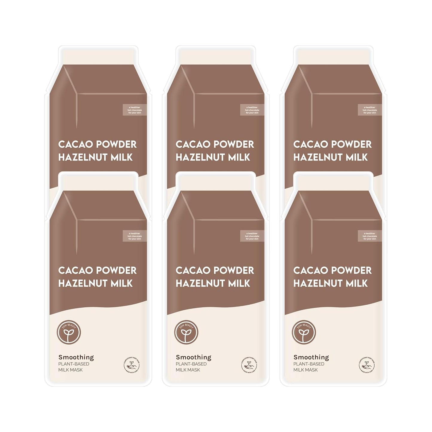 ESW Beauty Cacao Powder – Smoothing Plant-Based Milk Face Mask (6-Pack) – Cacao & Hazelnut for Aging & Sensitive Skin – Plumps, Softens & Promotes Youthful Complexion