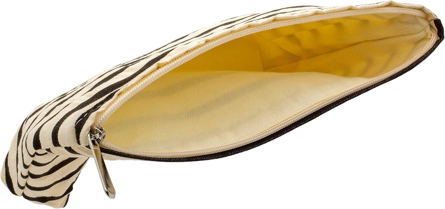 PAZIMIIK Floral Makeup Bag Large Cotton Zipper Pouch for Purse Travel Canvas Make Up Organizer for Women Cosmetic,Stripe White