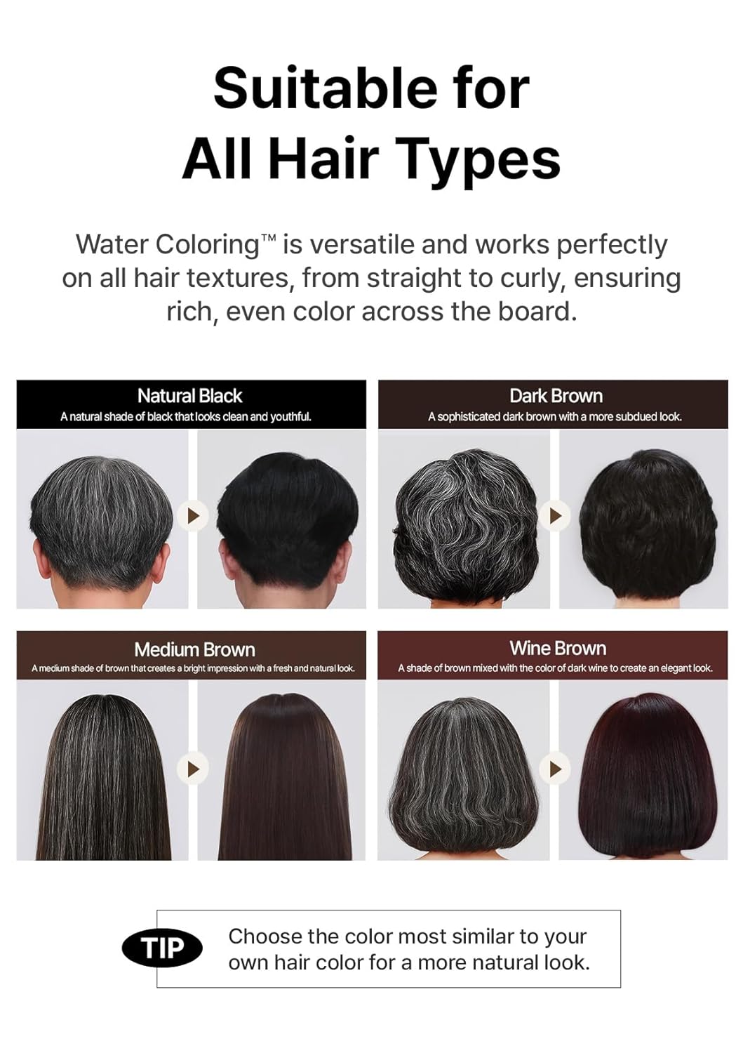 Korean Water Coloring for Gray Hair Coverage Dye, Wine Brown, 3 Packets, Quick & Natural Hair Tint, Vegan & Cruelty-Free Gray Cover, For All Hair Types, 30g (1.05 oz)