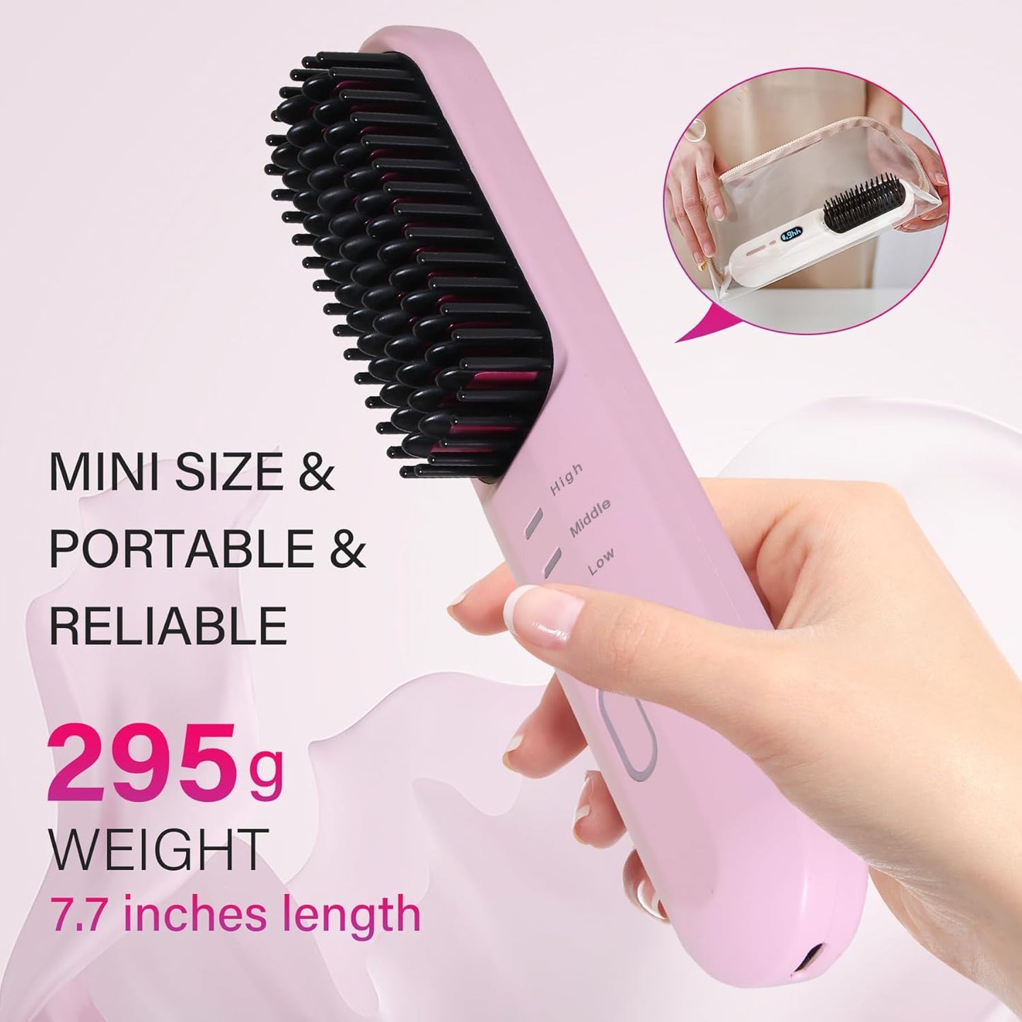 Rechargeable Hot Hair Brush Straightener Heat Pressing Combs Ceramic Electric Straightening Comb, Anti Burn for Natural Black Hair Beard Wigs Holiday Gifts