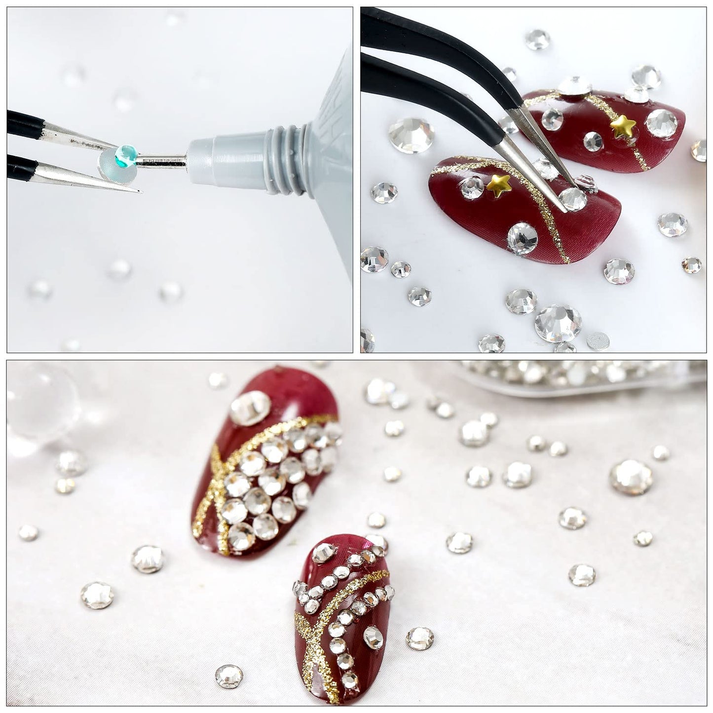 4240Pcs Flatback Black Rhinestones Glass Crystal Gemstones for Nail Art Eye Jewels Makeup Round with Tweezers and Picking Pen (SS6~SS20 Set)