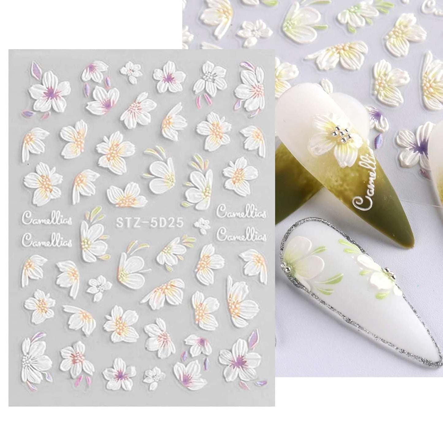 3D Embossed Flower Nail Art Stickers Decals Self-Adhesive Pegatinas Uñas 5D Floral Nail Supplies Nail Art Design Decoration Accessories 4 Sheets