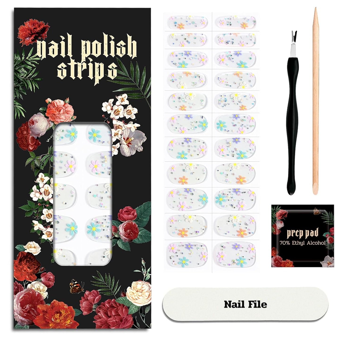 Nail Polish Strips - 22 Pcs Salon Quality Gel Nail Stickers - Long Lasting Wraps (Snow Has Fallen Transparent)