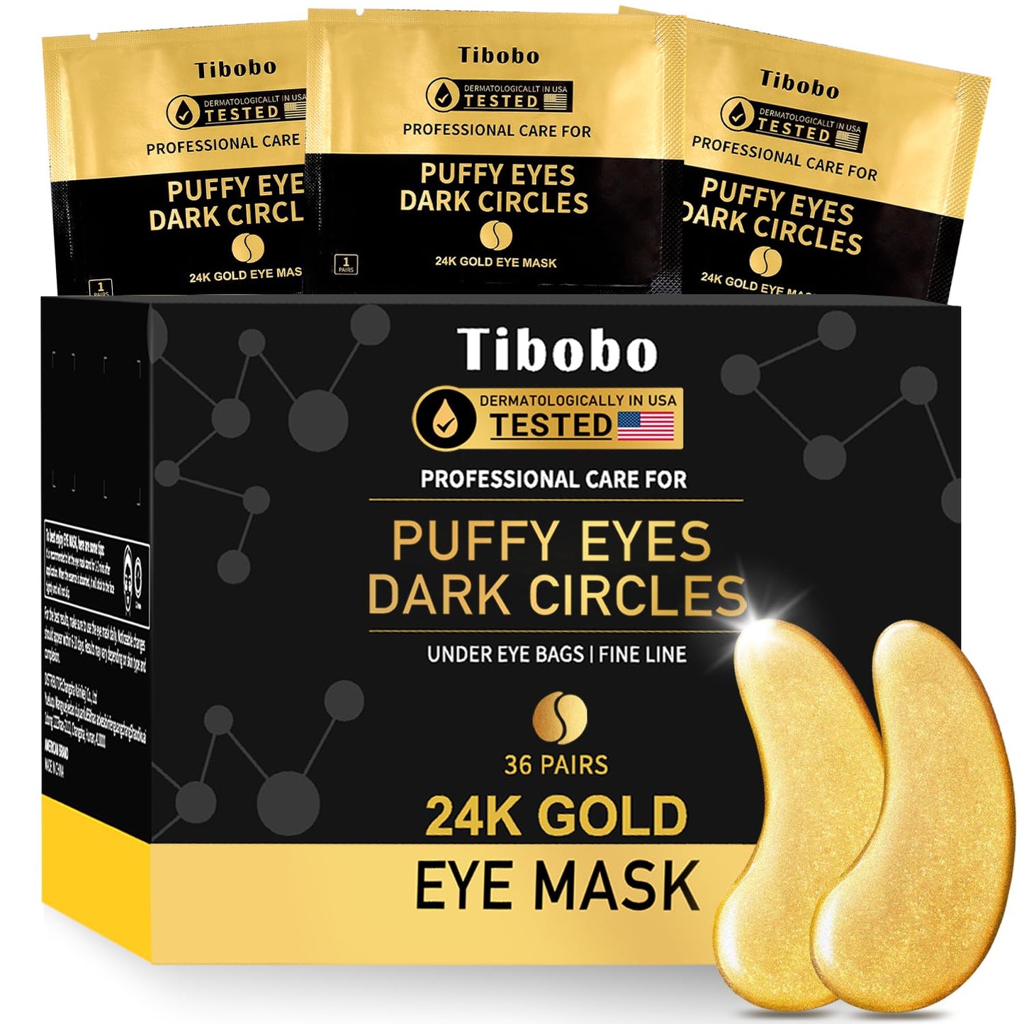 Under Eye Patches (36 Pairs) - 24K Gold Eye Masks Enriched with Abundant Collagen for Dark Circles, Puffy Eyes, Wrinkles - Gifts for Women Skin Care - Vegan & USA Tested