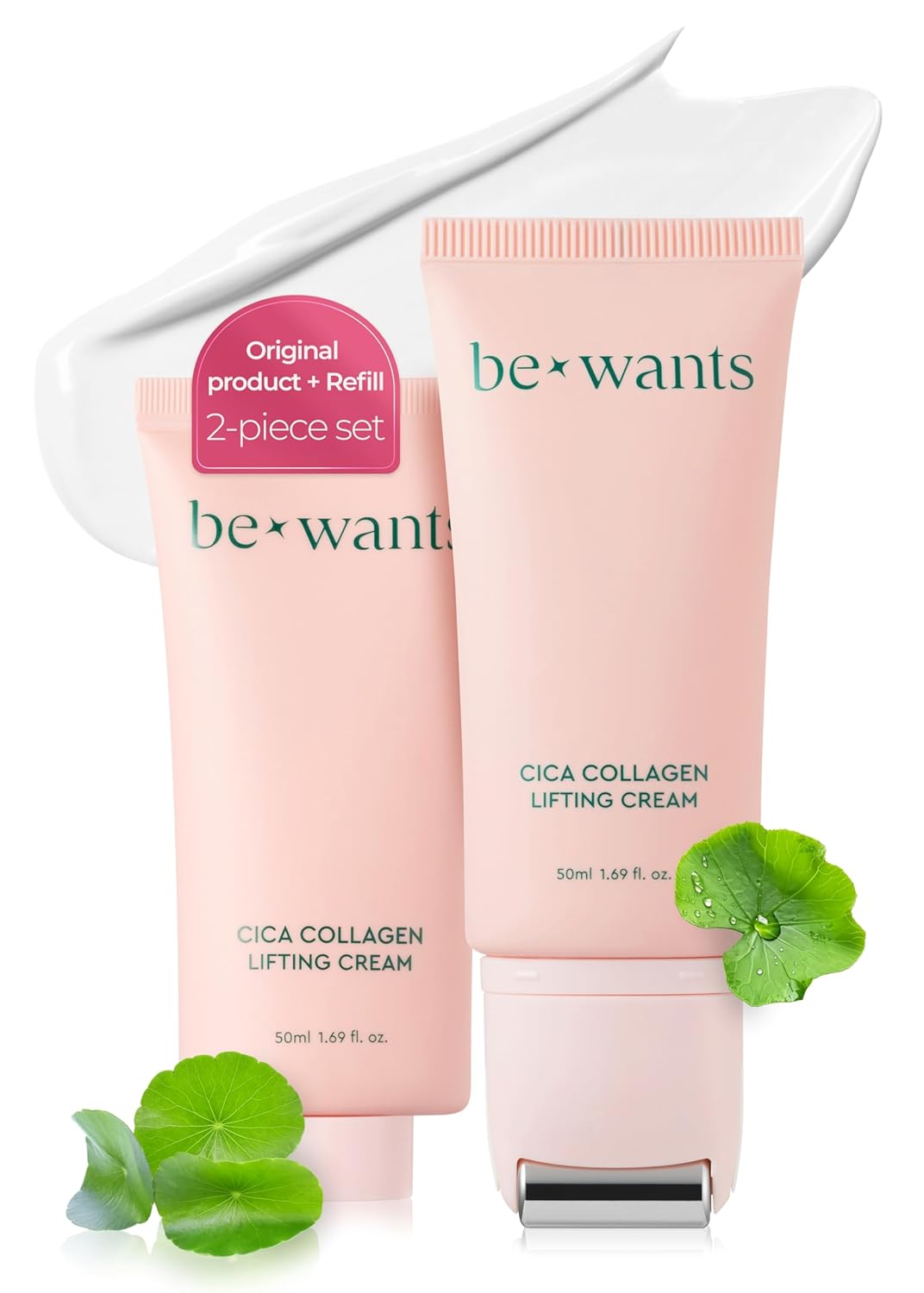 Bewants gua sha neck cream roller, korean neck cream with massage roller, rapid lift neck serum roll on, moisturizer for tightening skin with centella asiatica (2 Pack)