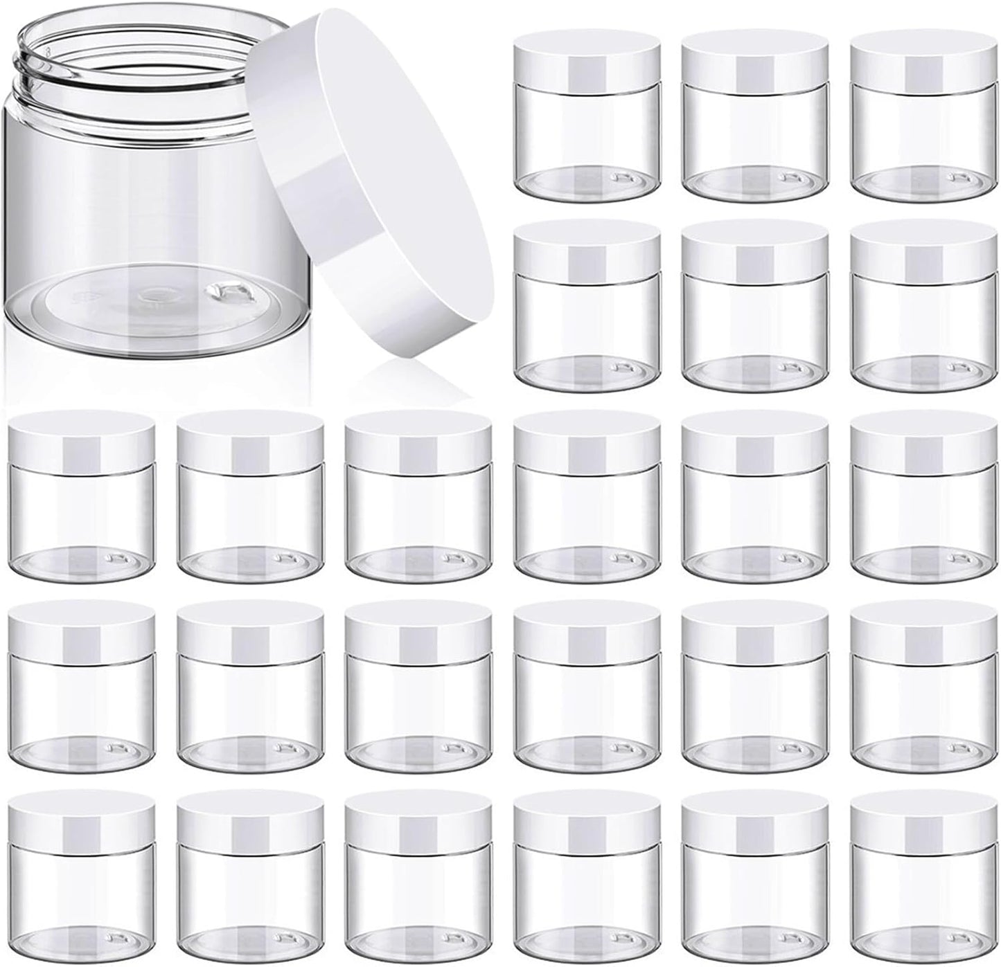 TUZAZO 24 Pack 2 Oz Small Plastic Container Jars with Lids and Labels BPA Free, Empty Round Clear Cosmetic Containers Plastic Slime Jars for Lotion, Cream, Ointments, Samples, Travel Storage (24)