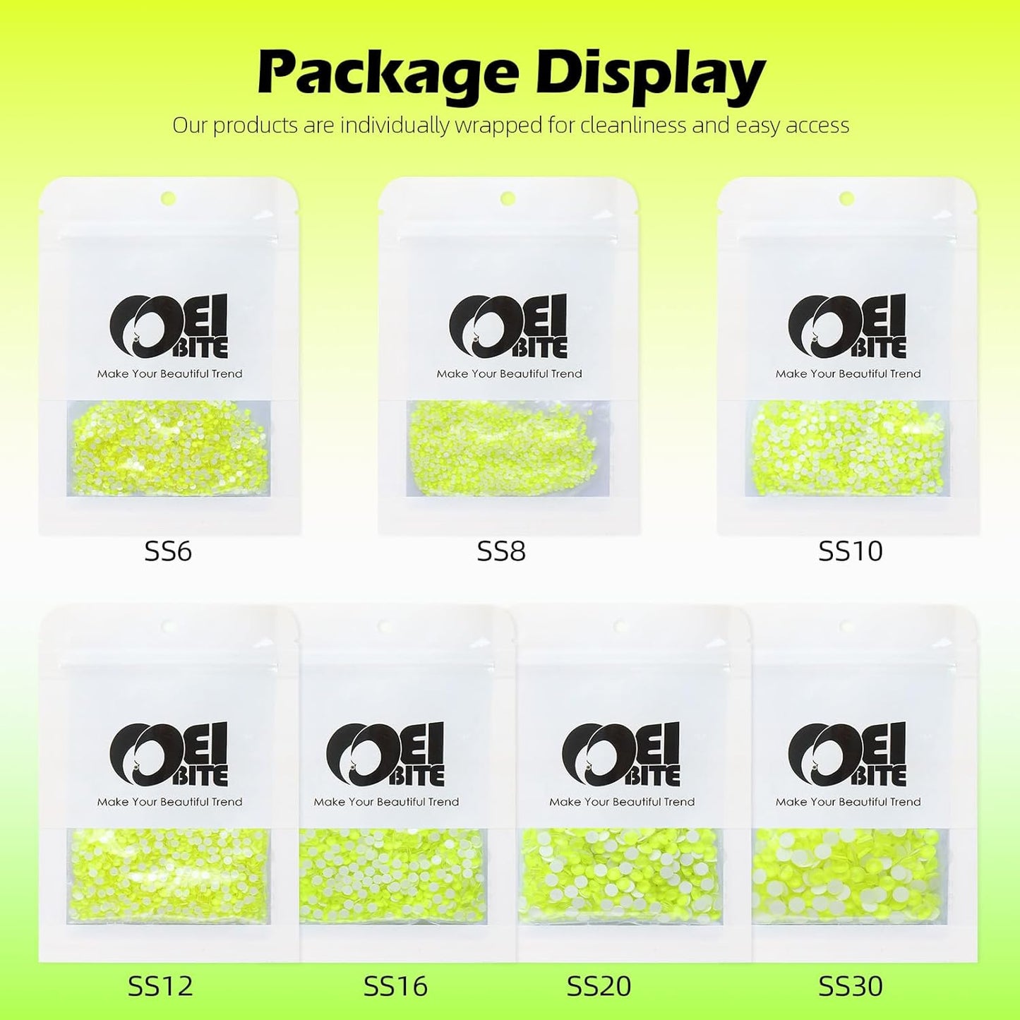 Neon Yellow Flatback Rhinestones, Glass Rhinestones for Nail Art and Craft, Glue Fix, Loose Crystal Gemstones(Neon Yellow, SS12, 1440pcs, 2.9-3.0mm)