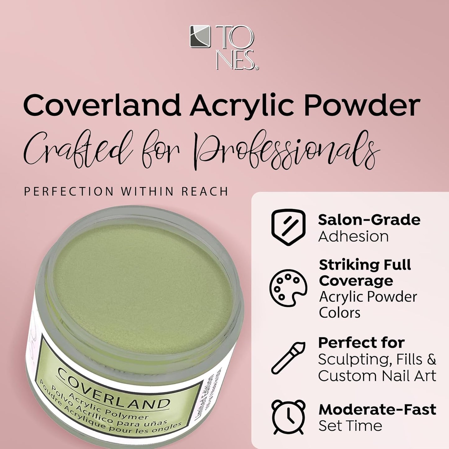 Tones Coverland Acrylic Nail Powder "Lily Pad" - Limited Edition Acrylic Powder for Nail Design, Sculpting, and Masking Nail Bed Imperfections - Professional Acrylic Nail Supplies - (1.5 Oz)