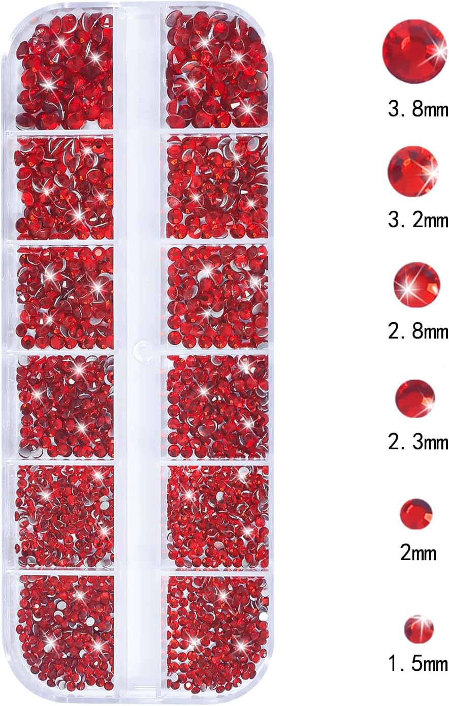 Nail Rhinestones - 3D Multi Shape Size, Flat Back, Crystals Manicure Rhinestones Charms, Red Nail Gems, with Kit, for Nail Art, Bedazzling Acrylic Nails, DIY Decor