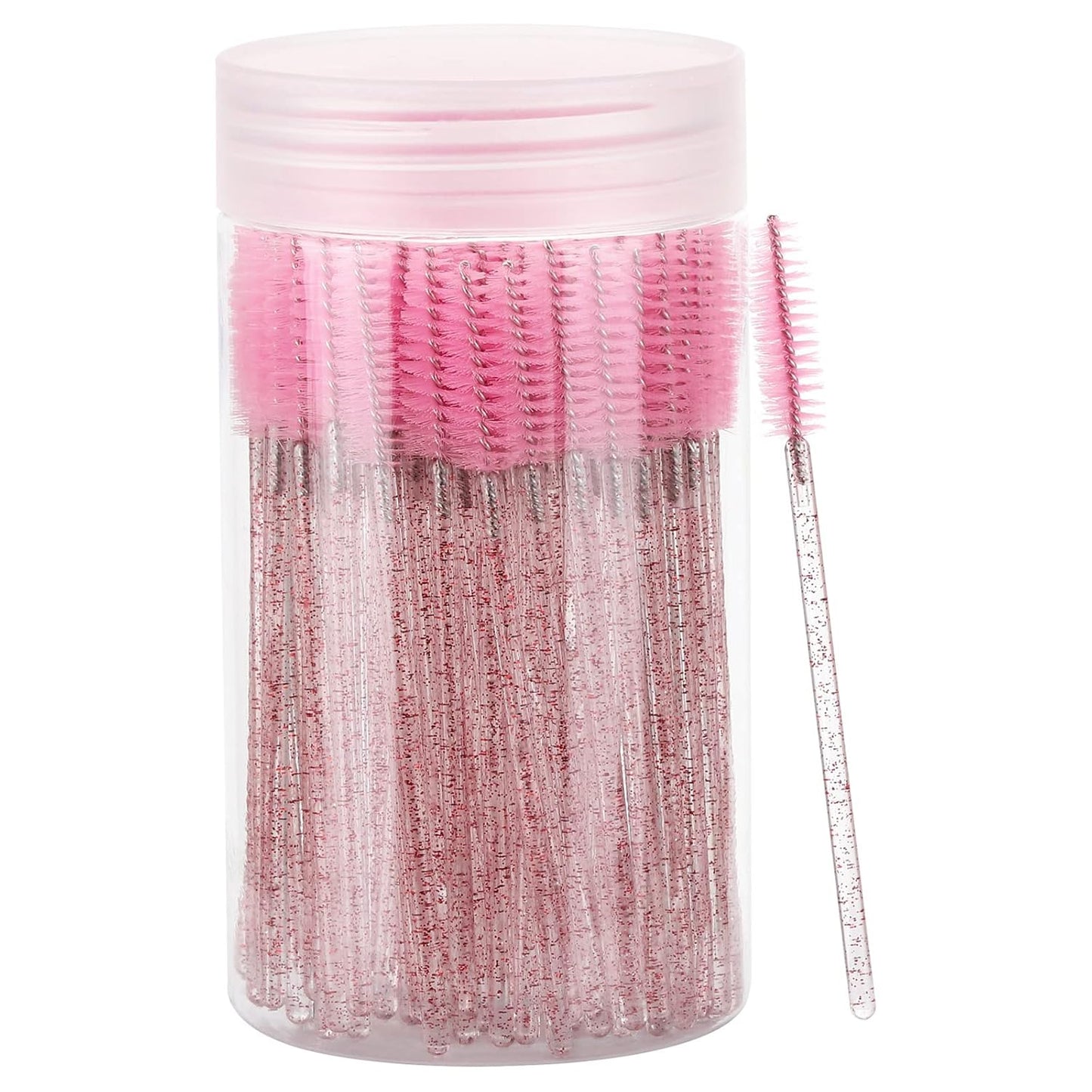100 Pcs Disposable Mascara Wands, Lash Brushes with Container, Crystal Eyebrow Spoolies Brush for Eyelash Extensions (Pink, Hotpink)