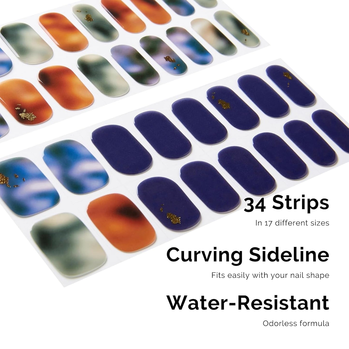 Semi Cured Gel Nail Strips - NAILOG 34 Pcs Art Design Nail Stickers Extra Long Wraps with Glossy Gel Finishing for Autumn Winter, Illusion II