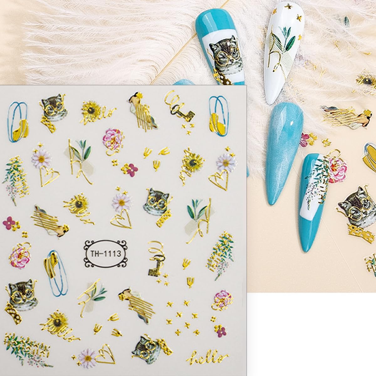 6 Sheets Marble Nail Stickers French Nail Art Stickers Decals 3D Self-Adhesive Design Bronzing Gold Nail Decals Blue Purple Brown Geometric Lines Abstract Nails Tip Decoration for Women Girls