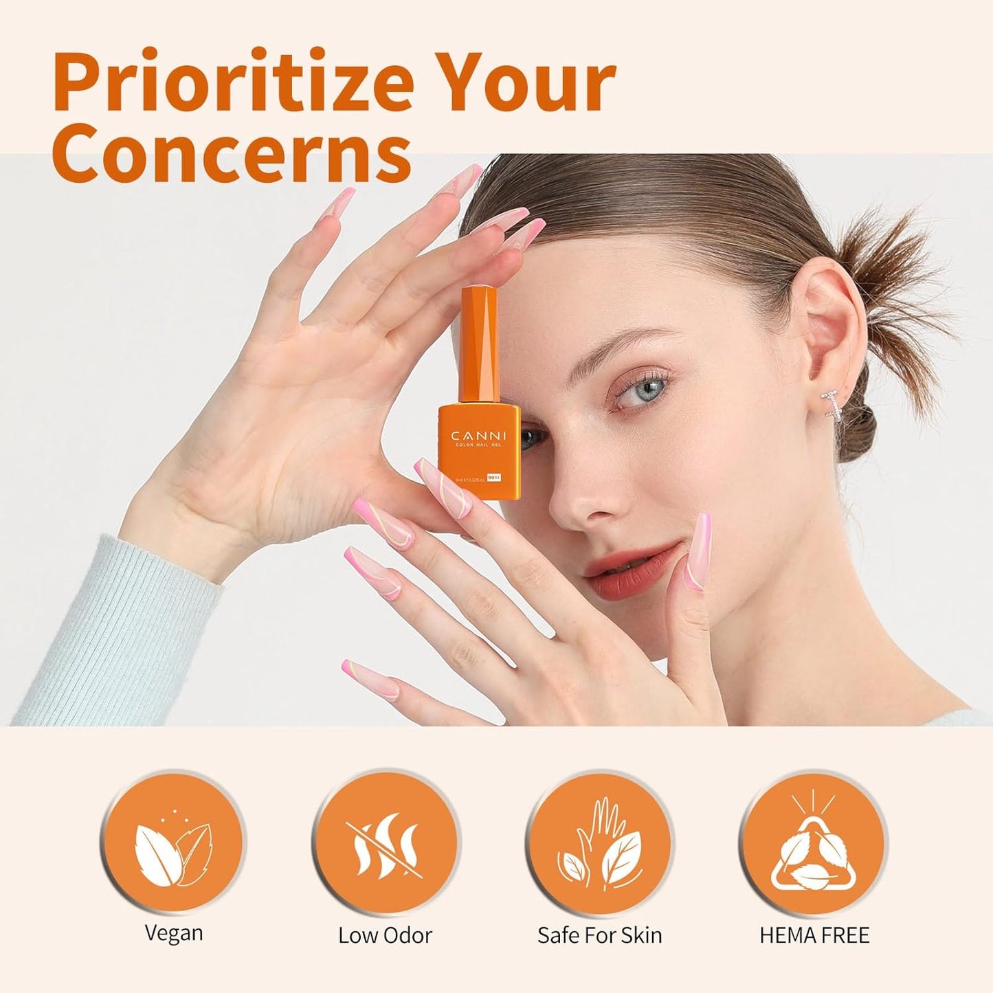 CANNI Orange Gel Nail Polish – 1pcs Bright & Light Orange UV/LED Soak Off Gel, High Gloss Color for DIY Manicure, French Nails & Salon Use