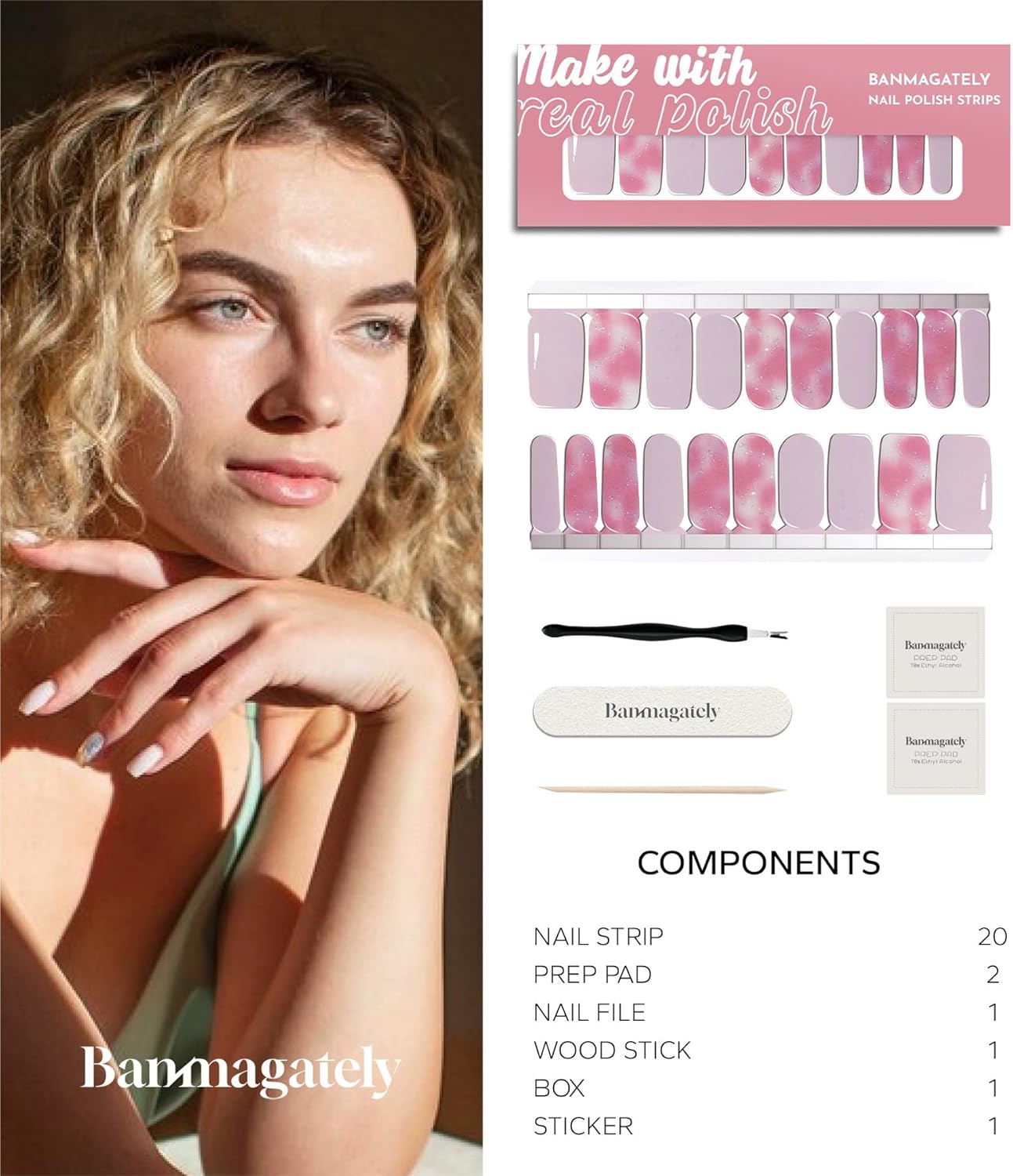 Nail Polish Strips, 20Pcs Salon Quality Gel Nail Stickers, Easy Long Lasting Wraps for Short Nails no UV Light Needed (PaleViolet)