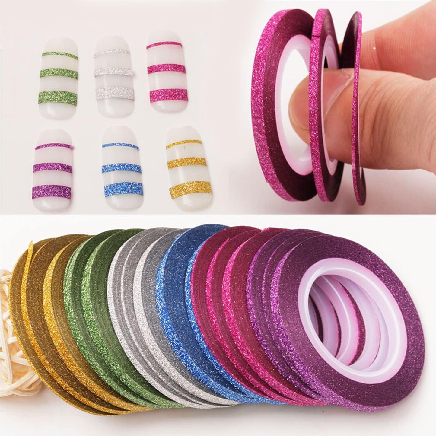 Nail Art Striping Tape Lines Kit 36 pcs 1mm 2mm 3mm Nail Tape Strips for Design DIY Silver Nails Striping Tape (White)