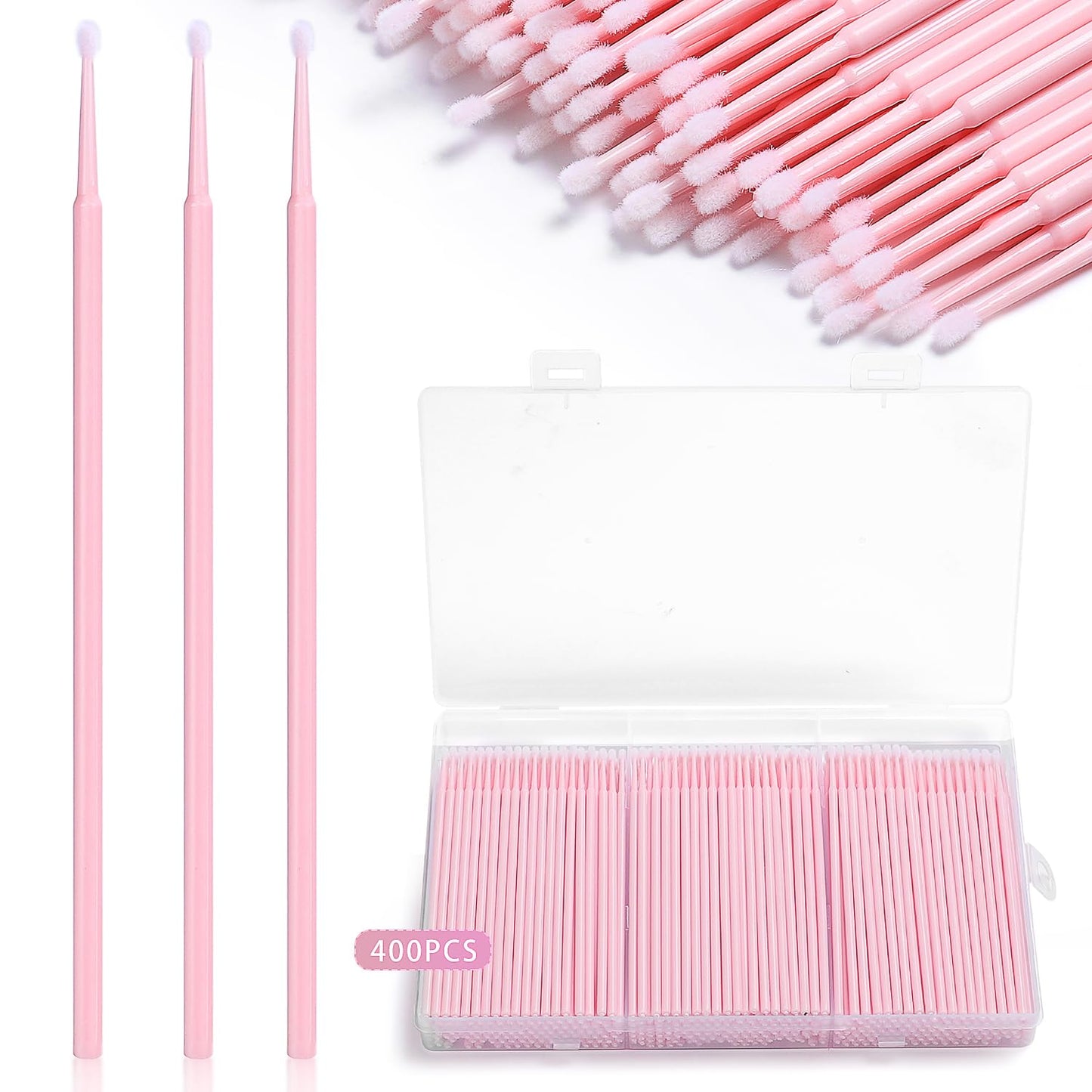 400 Pcs Micro Applicator Brushes,JASSINS Microswabs for eyelash extensions,Disposable 2mm Precision Mascara swab,For Cleaning and Applying Makeup (Light pink)