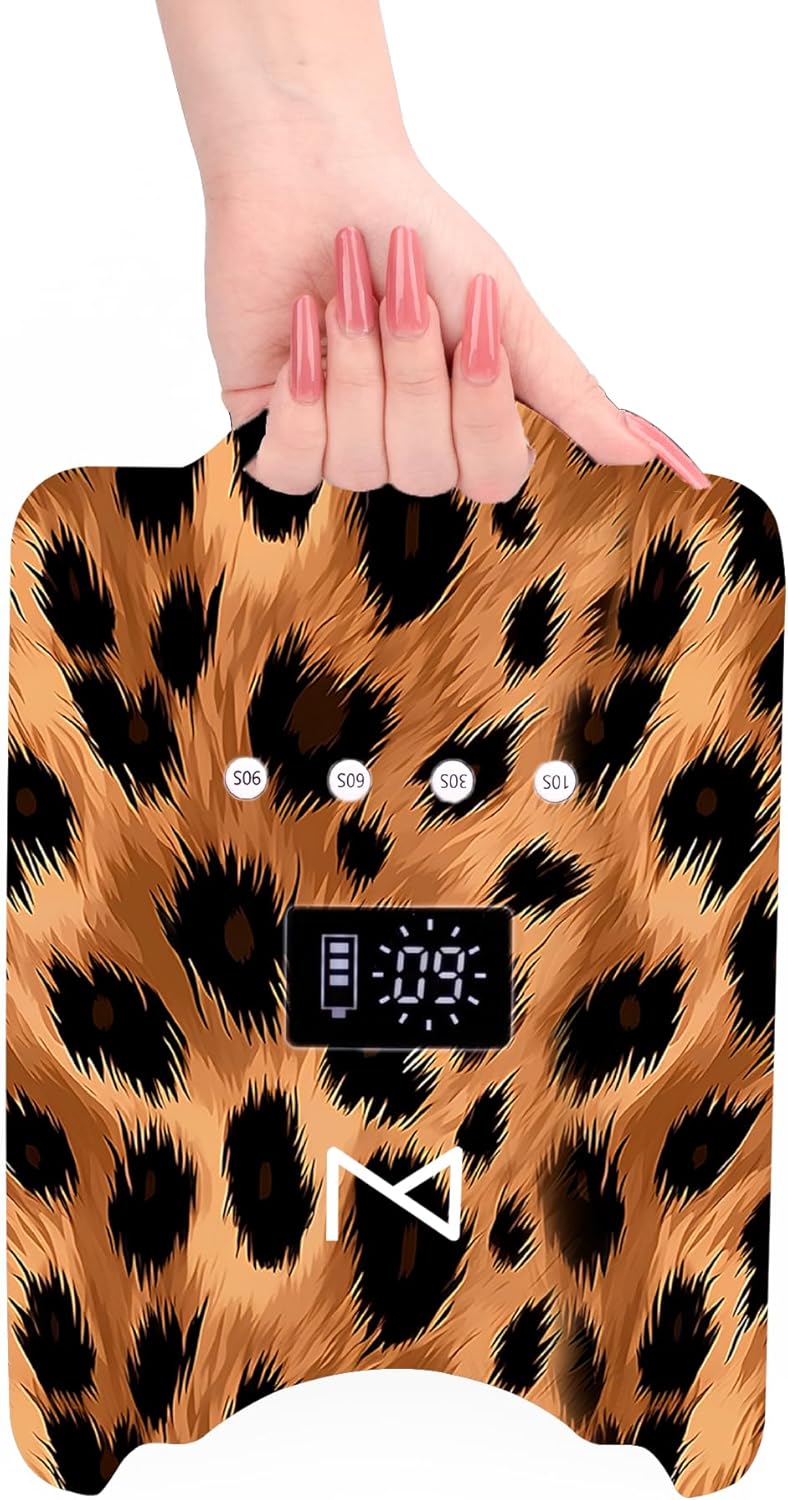 M - NEO Cordless & Rechargeable Nail Curing Lamp 78W with 4 LCD Time Display Timer, Auto Sensor, and Spacious Interior for All Hand Sizes and Nail Lengths (Leopard)