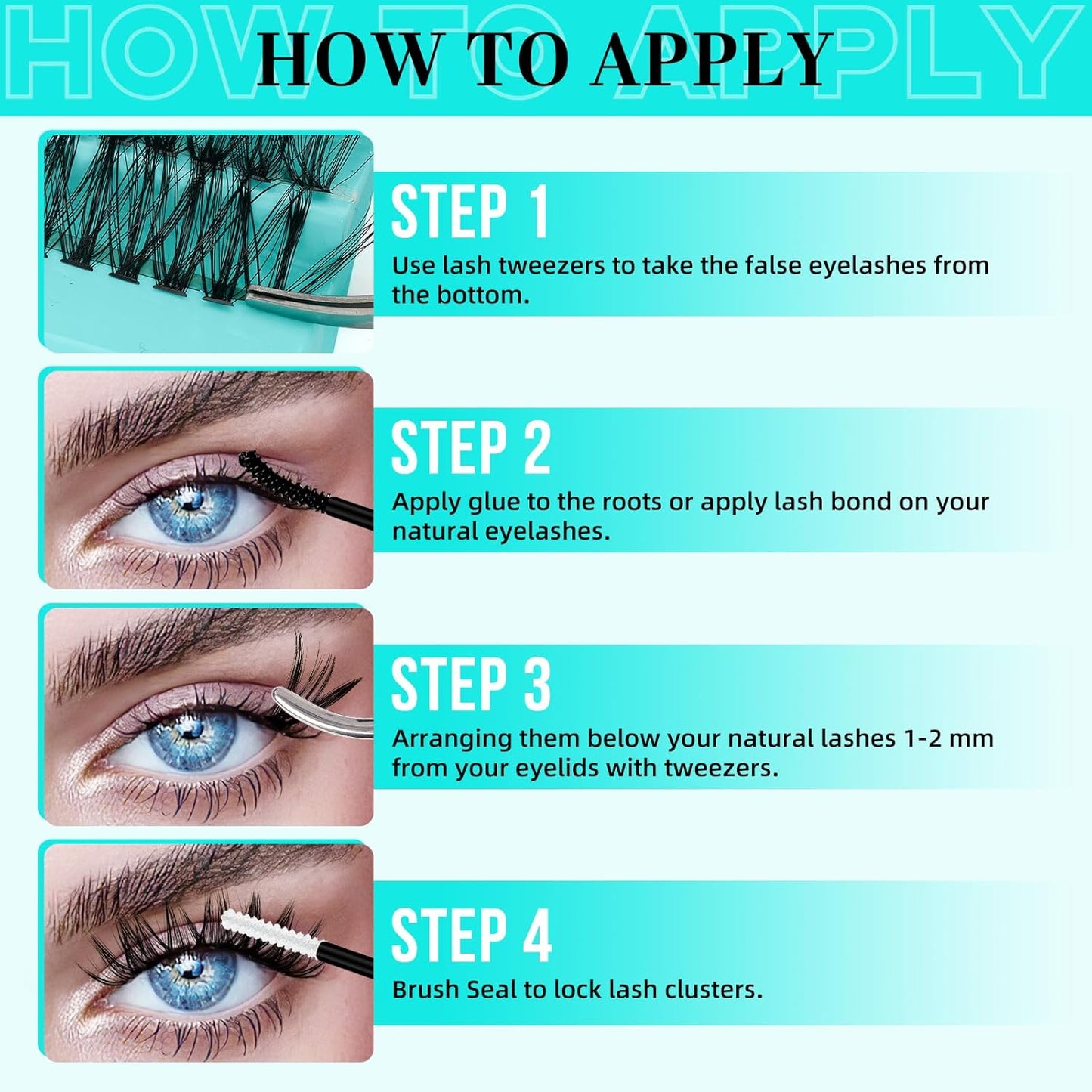 Lash Clusters Kit 200PCS 40D Eyelash Extension Kit D Curl Wispy Eyelash Clusters DIY Natural Individual Lashes Kits Lashes Extensions Kit with Lash Bond and Remover Eyelash Tweezer at Home（White Bond）