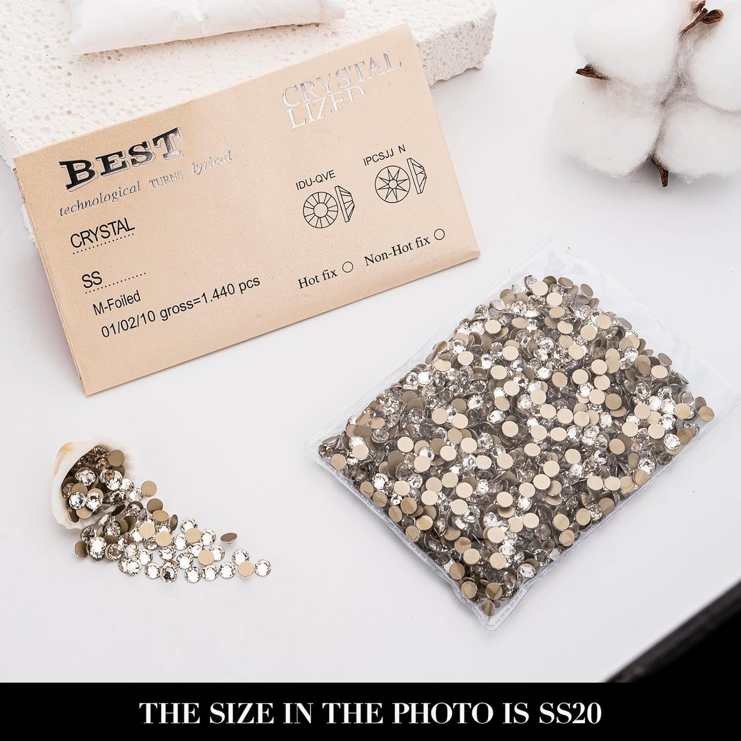 Novani Clear Rhinestones 1440pcs Flat Back Round Rhinestone Style 2088 Sparkly Crystal Gemstones for Nail Art and Crafting SS20,4.6-4.8mm