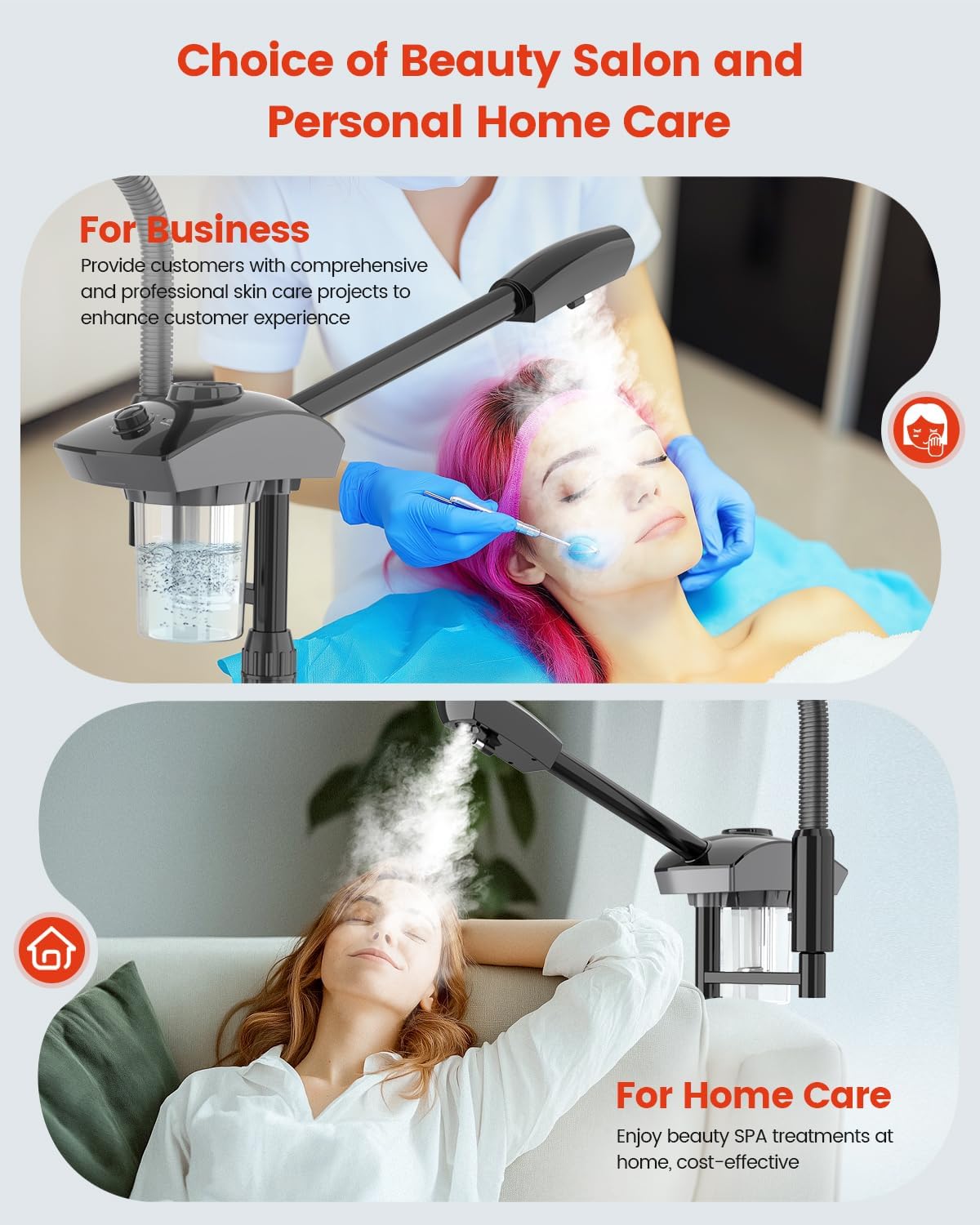 Kingsteam 2-in-1 Salon Grade Professional Facial Steamer with 5X Magnifying Lamp,Esthetician Steamer for Women,Hot Mist Face Steame: 2 Adjustable Steam Levels, 60 Min Timer & 3-Level LED Light (Black)