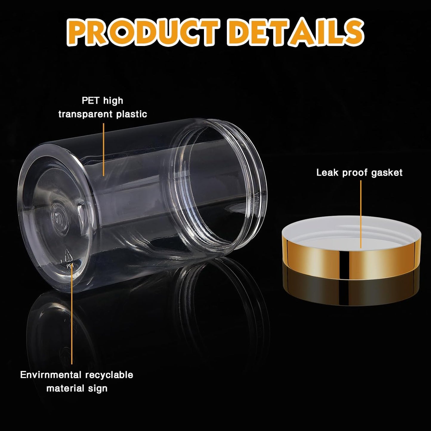 Patelai 4 Pieces Round Wide-mouth Leak Proof Plastic Container Jars with Lids for Travel Storage Makeup Beauty Products Face Creams Oils Salves Ointments DIY Making(10 Ounce,Gold)