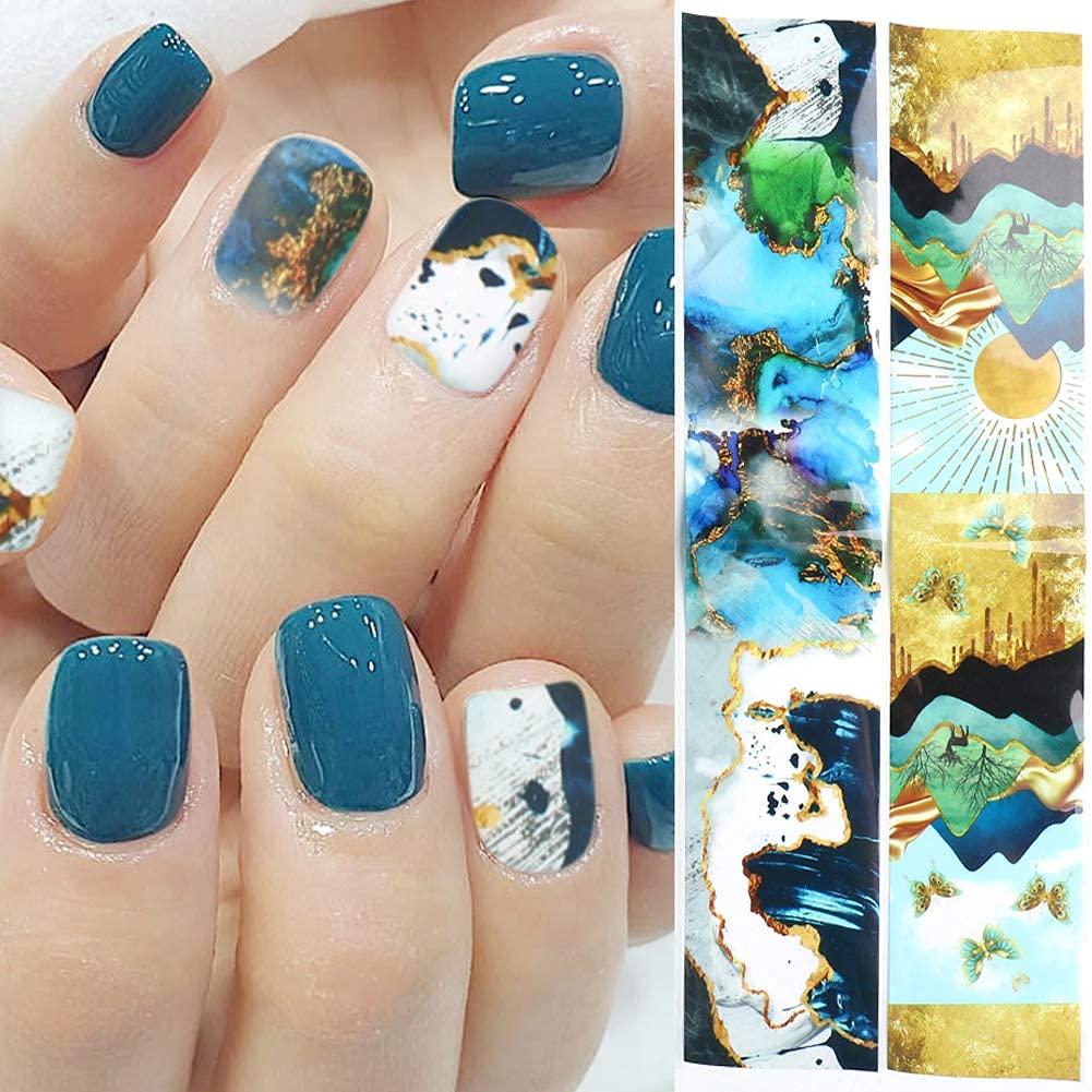 Marble Nail Foils Transfer Stickers Nail Art Supplies Foil Transfers Decals Holographic Marble Starry Sky Nail Foil Design Sticker for Women Acrylic Nails DIY Manicure Tips Wraps Decoration 10 Sheets