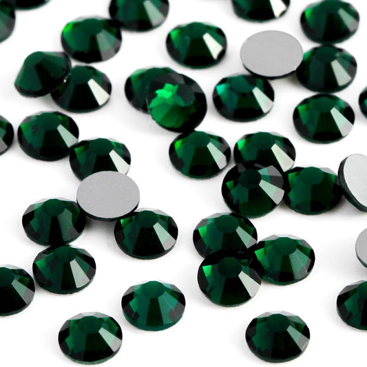 3000PCS SS8 Flatback Rhinestones | 12-Facet Diamond-Cut Glass Gems for Nail Art, Clothing, DIY Crafts |Glue-On Decoration Stones with Silver Backing(Emerald)