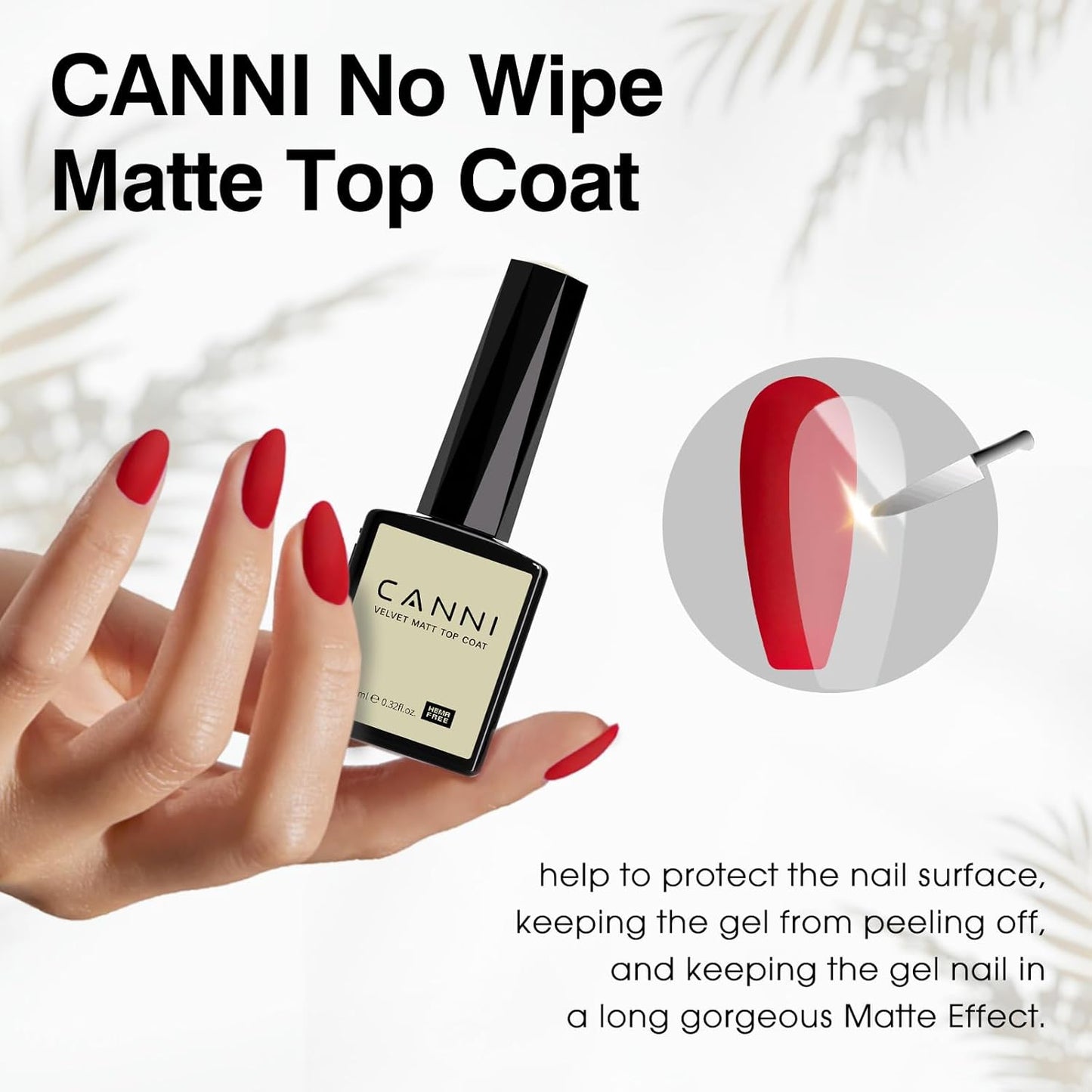 CANNI Matte Top Gel Nail Polish – 9ML Long-Lasting Soak Off UV LED Gel, Matte Finish for DIY Nail Art at Home or Salon