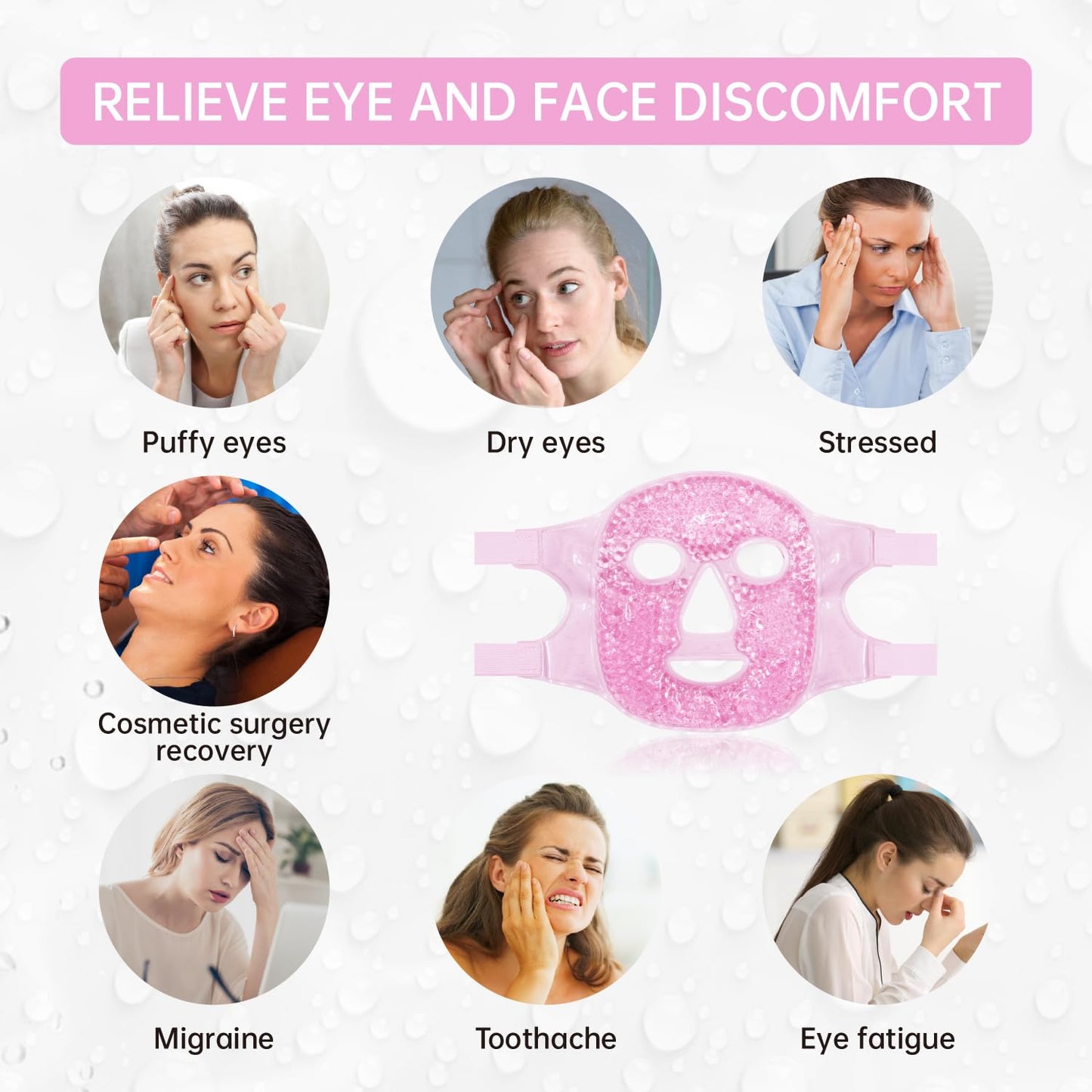 ZNÖCUETÖD Face Eye Mask Ice Pack for Reducing Puffiness, Bags Under Eyes, Puffy Dark Circles, Migraine,Hot/Cold Pack with Soft Plush Backing (Pink #19)