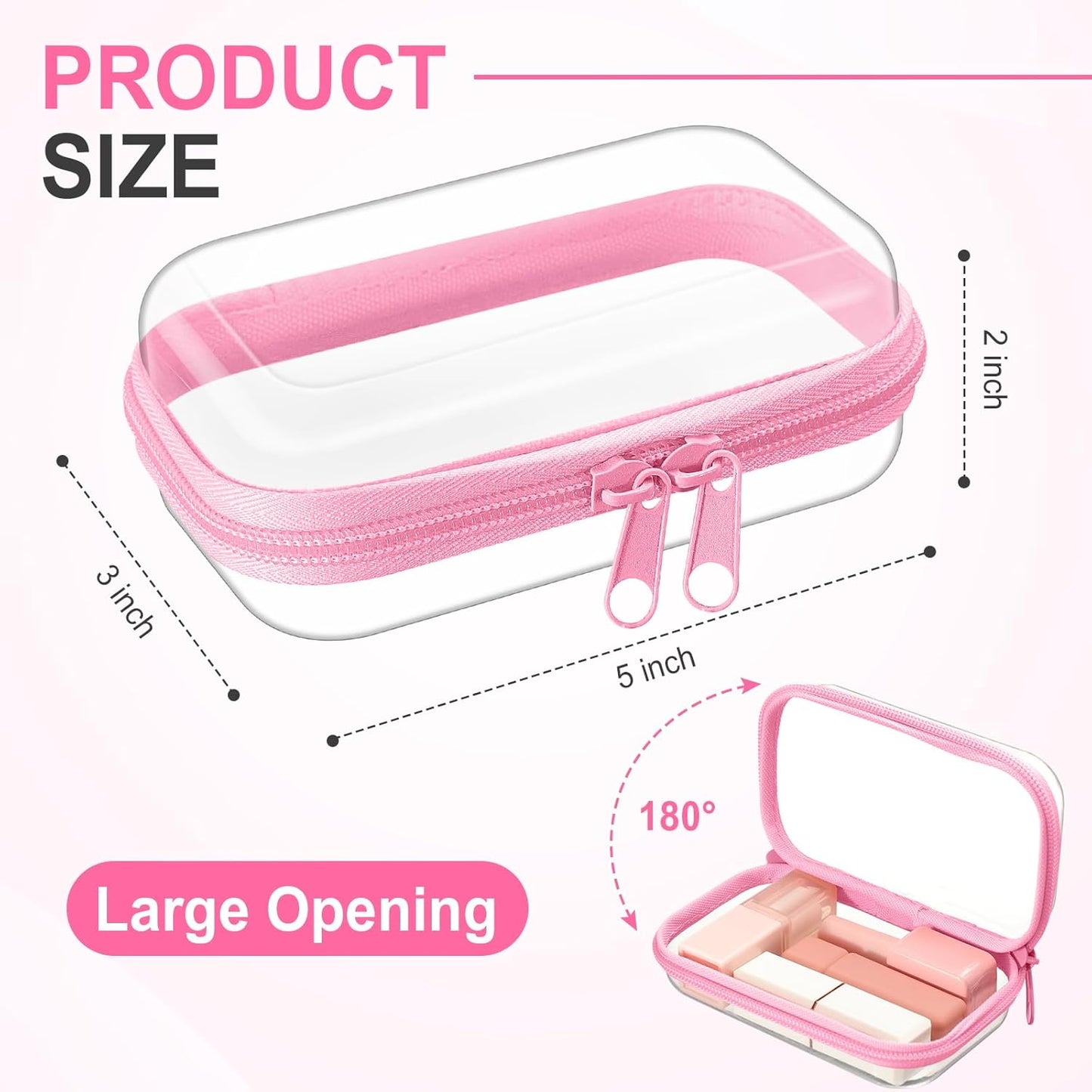 Hoolerry 3 Pcs Clear Hard Zipper Case Plastic Pouch Transparent Hard Case Clear Makeup Bag Portable Travel Organizer Bin for Cosmetics, Building Blocks, Puzzles(Pink,Xs)