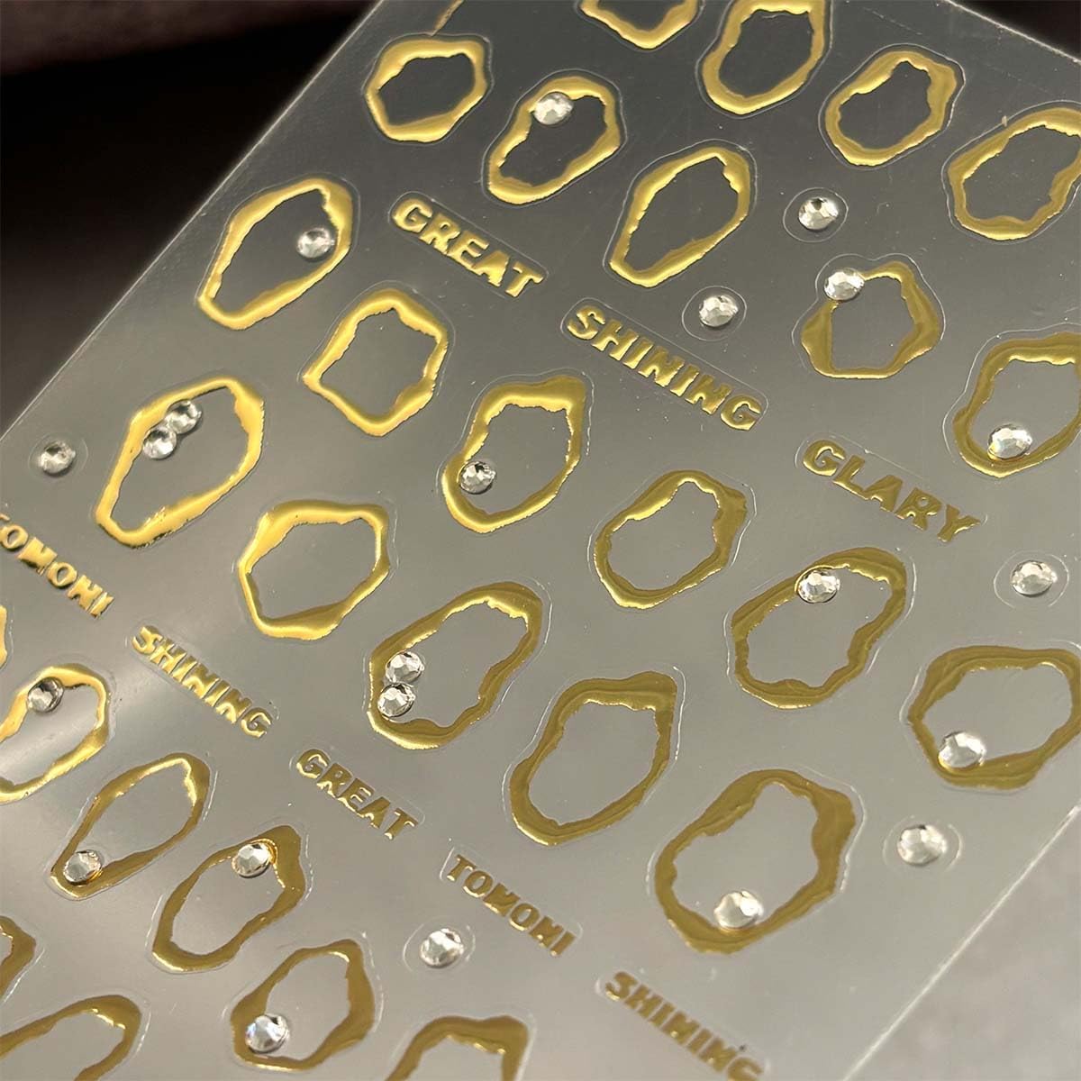 Gold Nail Art Stickers 5D Embossed Self Adhesive Nail Decals Gold Irregularity Nails Sticker with Rhinestone Design Nails Supplies for Women Girls Nail DIY Decoration 1Sheet