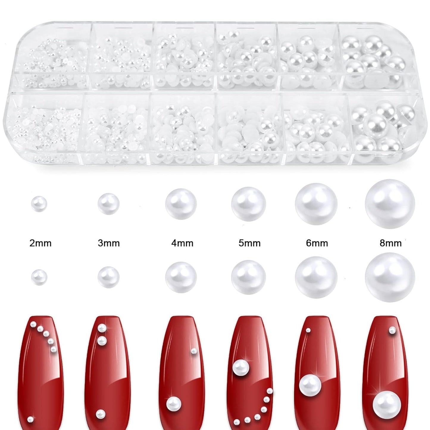 Canvalite Flatback Nail Pearls for Crafting, Multiple Sizes Half Pearls with 5Pcs B7000 Jewelry Glues & Picker Tools Bedazzling Bead for DIY Crafts Clothing Tumblers Shoes Decors Nail Art