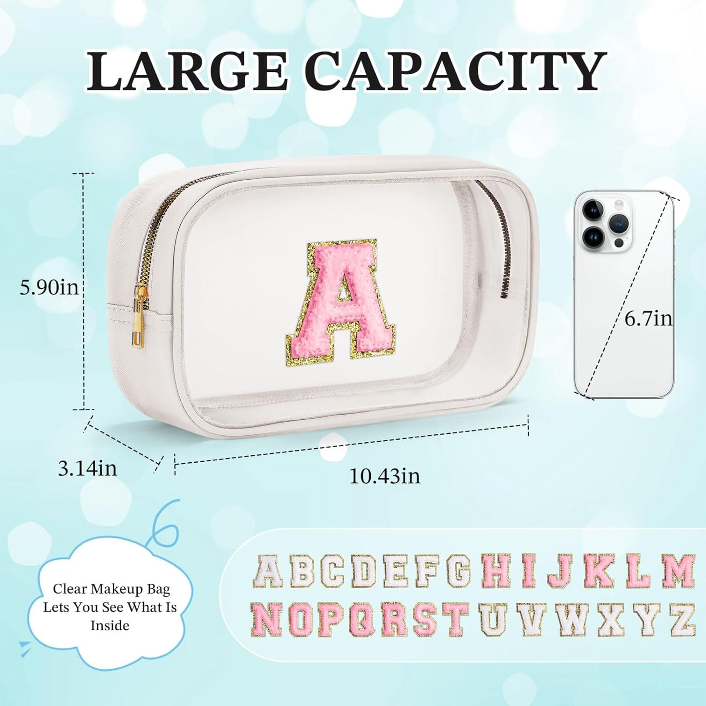 YOOLIFE Cute Travel Toiletry Bag - White Makeup Bag Organizer for Cosmetics, Skincare, Gifts for Women, Bridesmaid, Mother, Girlfriend, Initial D