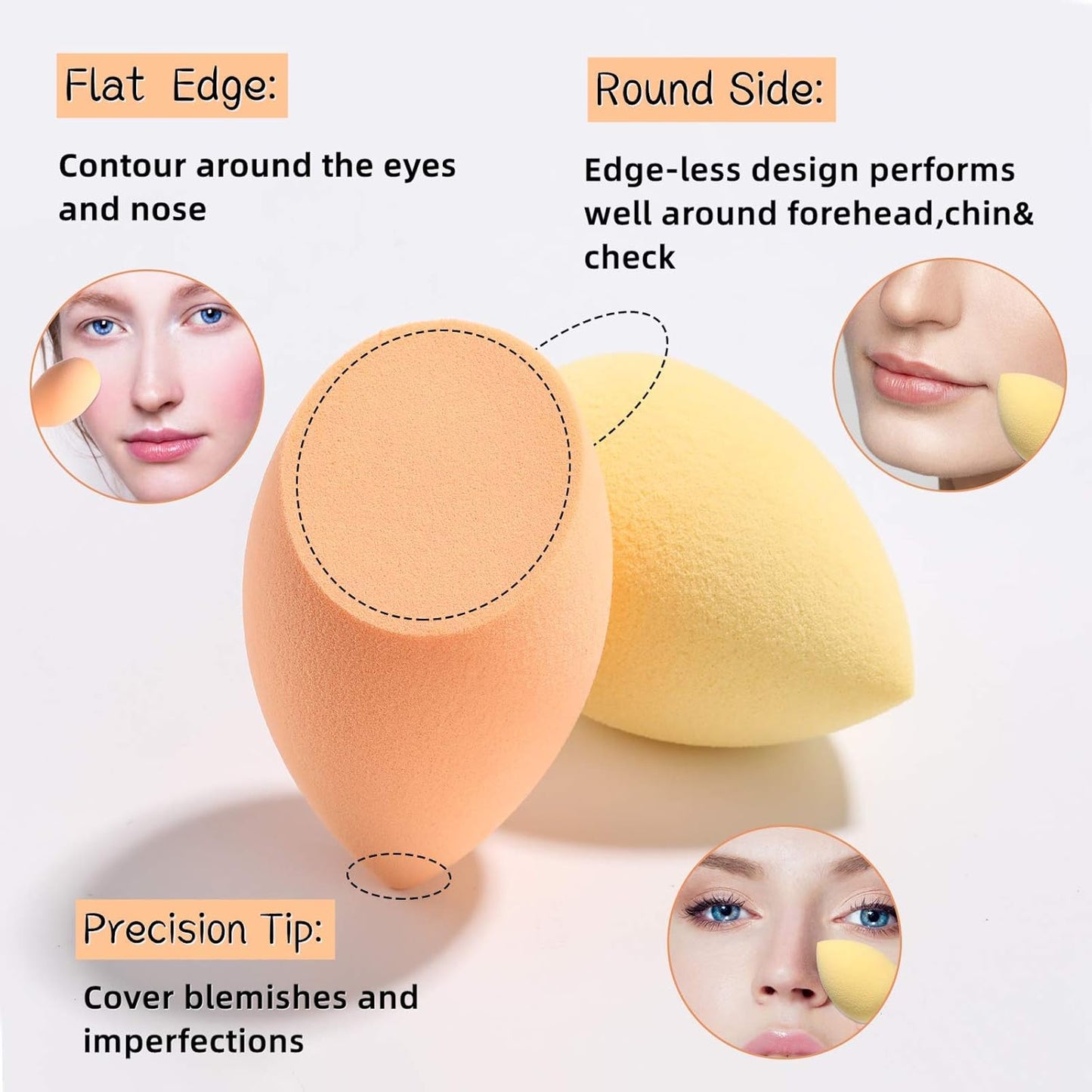 Makeup Sponge Set BS-MALL Blender Sponges 7 Pcs for Liquid, Cream, and Powder, Multi-colored with 1 Mini Makeup Sponge Pink (D-Yellow)