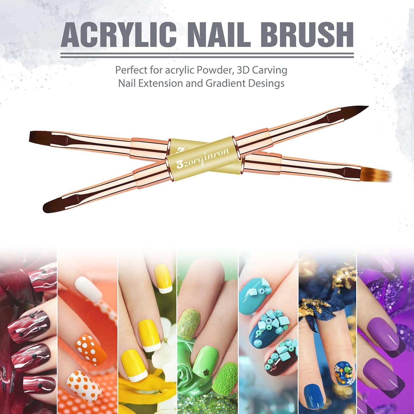 Nail Art Brushes for Nail Art, Professional 5Pcs Double-Ended Acrylic Nail Brush Set for Details, Long Lines, Ombre & 3D Design-Perfect for DIY Manicures & Salons (Gold)