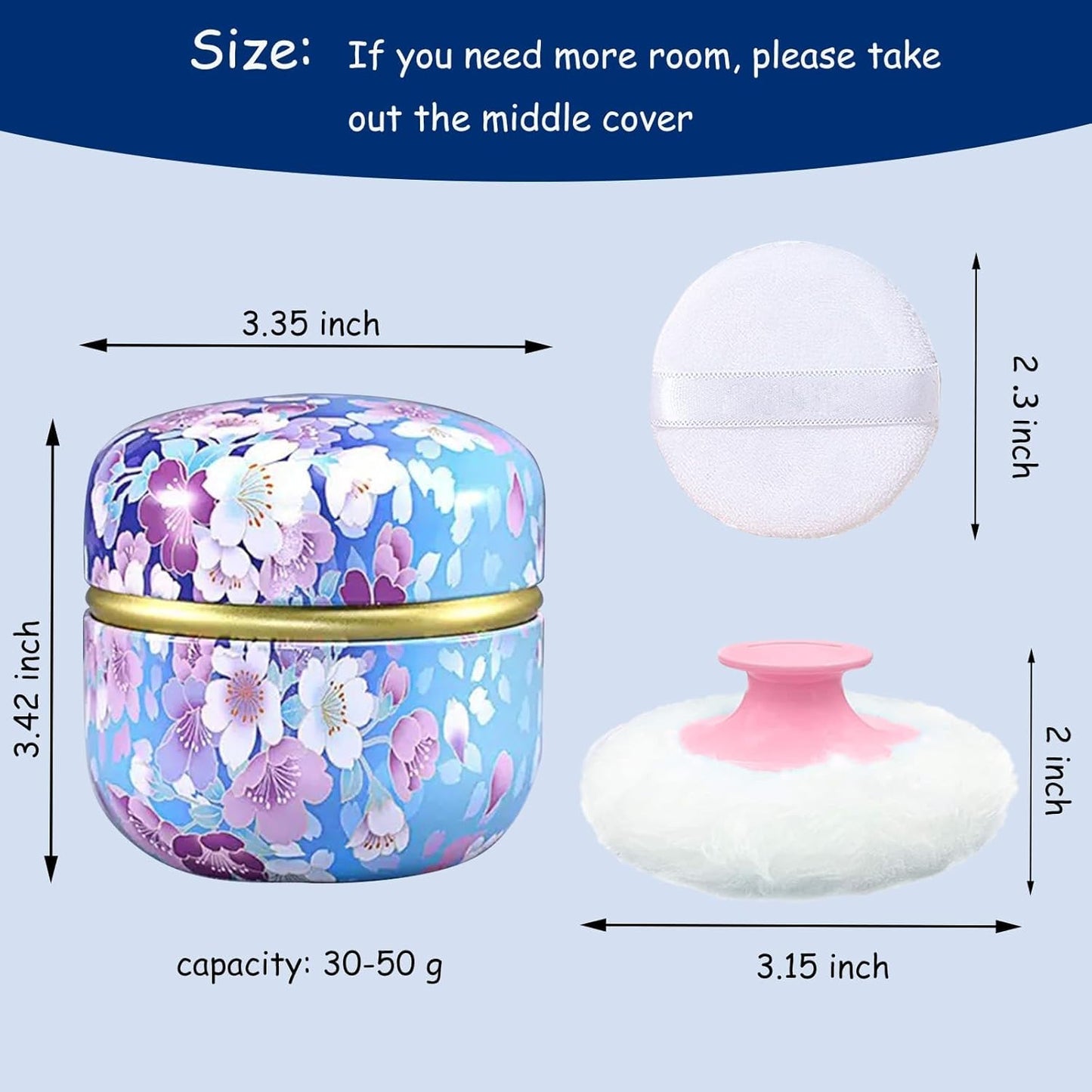 Body Powder Puff and Container for Dusting Powder, Women Powder Puff and Powder Case for Bath and Travel (Sky Blue)