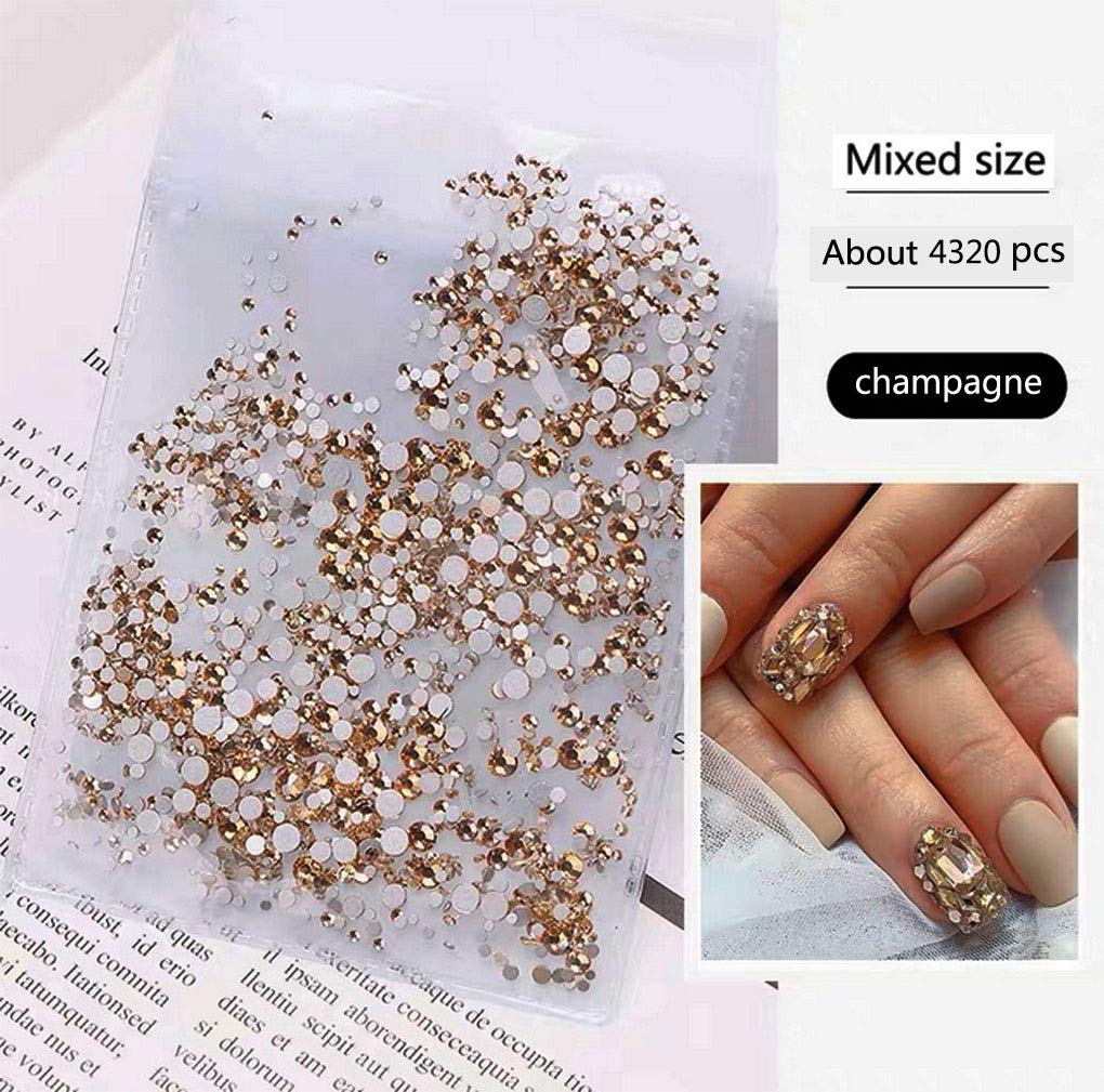Rhinestones flat back gems round DIY decorative Nail Face and apparel accessories ss3-20 mix size(4320pcs champagne)