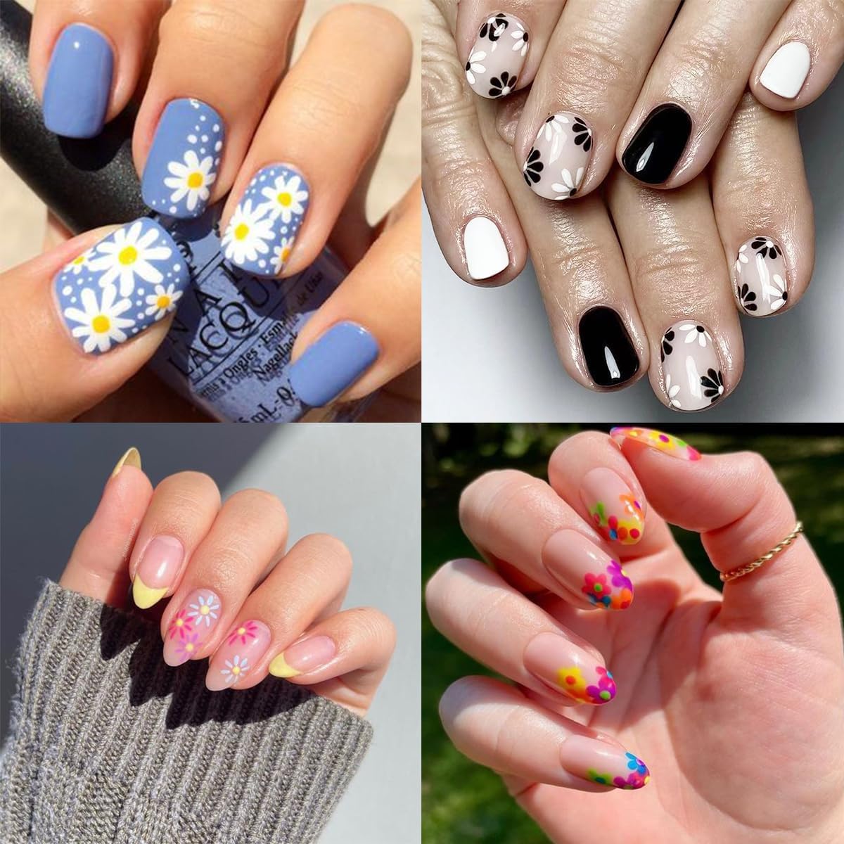 30Sheets Flower Nail Art Stickers White Black Colorful Flowers Nail Decals Daisy Rose Cherry Blossoms Nail Design Supplies 3D Self-Adhesive Floral Nail Stickers for Women DIY Nail Charms Decoration