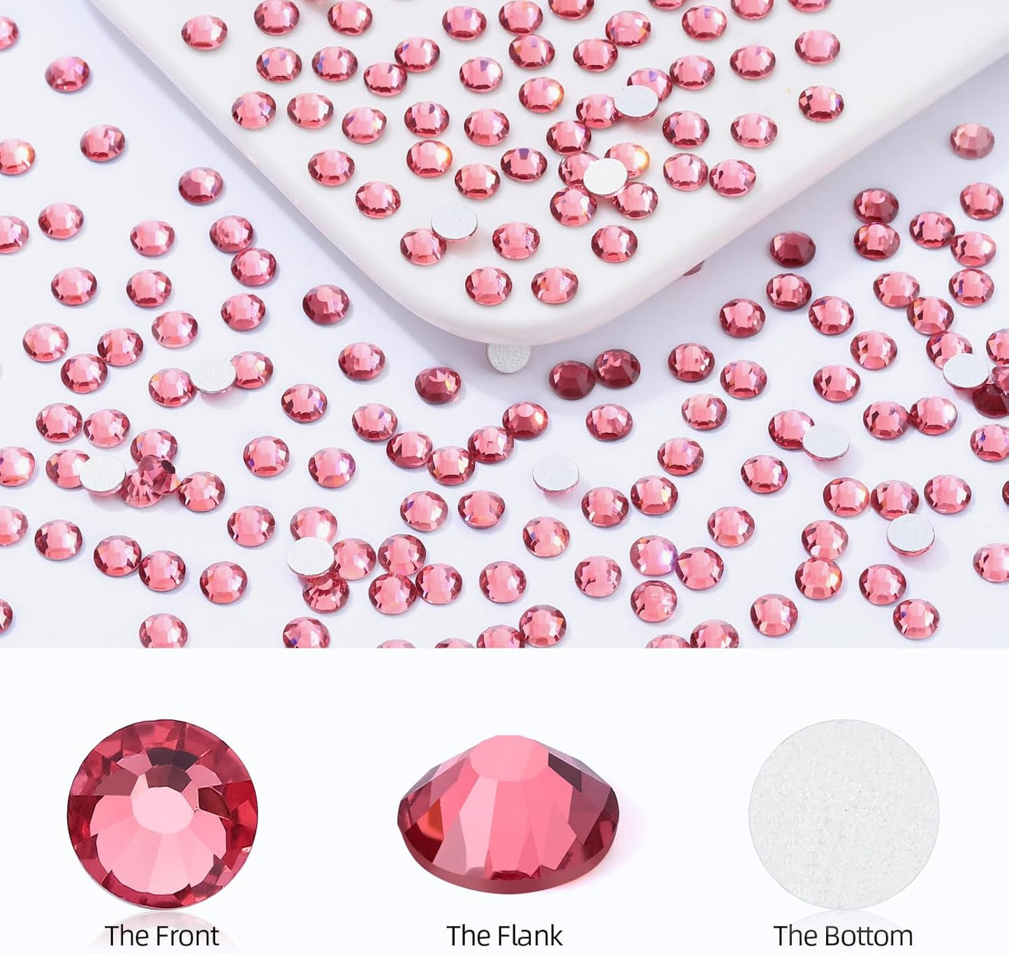 Rose Flatback Rhinestones, Glass Rhinestones for Nail Art and Craft, Glue Fix, Loose Crystal Gemstones(Rose, SS20, 2880pcs, 4.6-4.8mm)