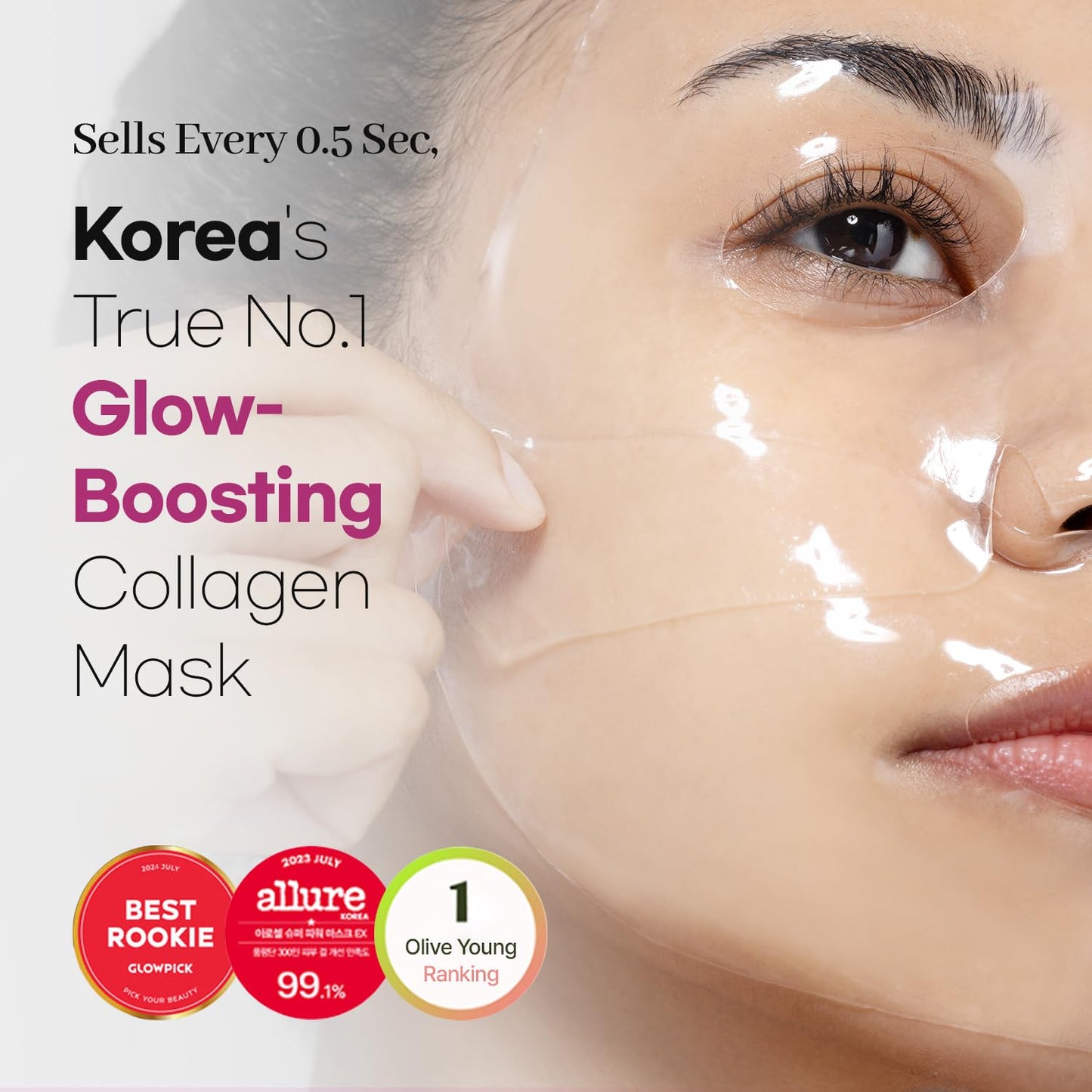 AROCELL Super Collagen Mask 4 Facial Sheet 5,000,000ppb Overnight Dual Matrix Hydrogel Masks with Low Molecular Weight Collagen for Elasticity Hydrating Anti-Aging Cooling Korean Skincare, 43g x 4ea