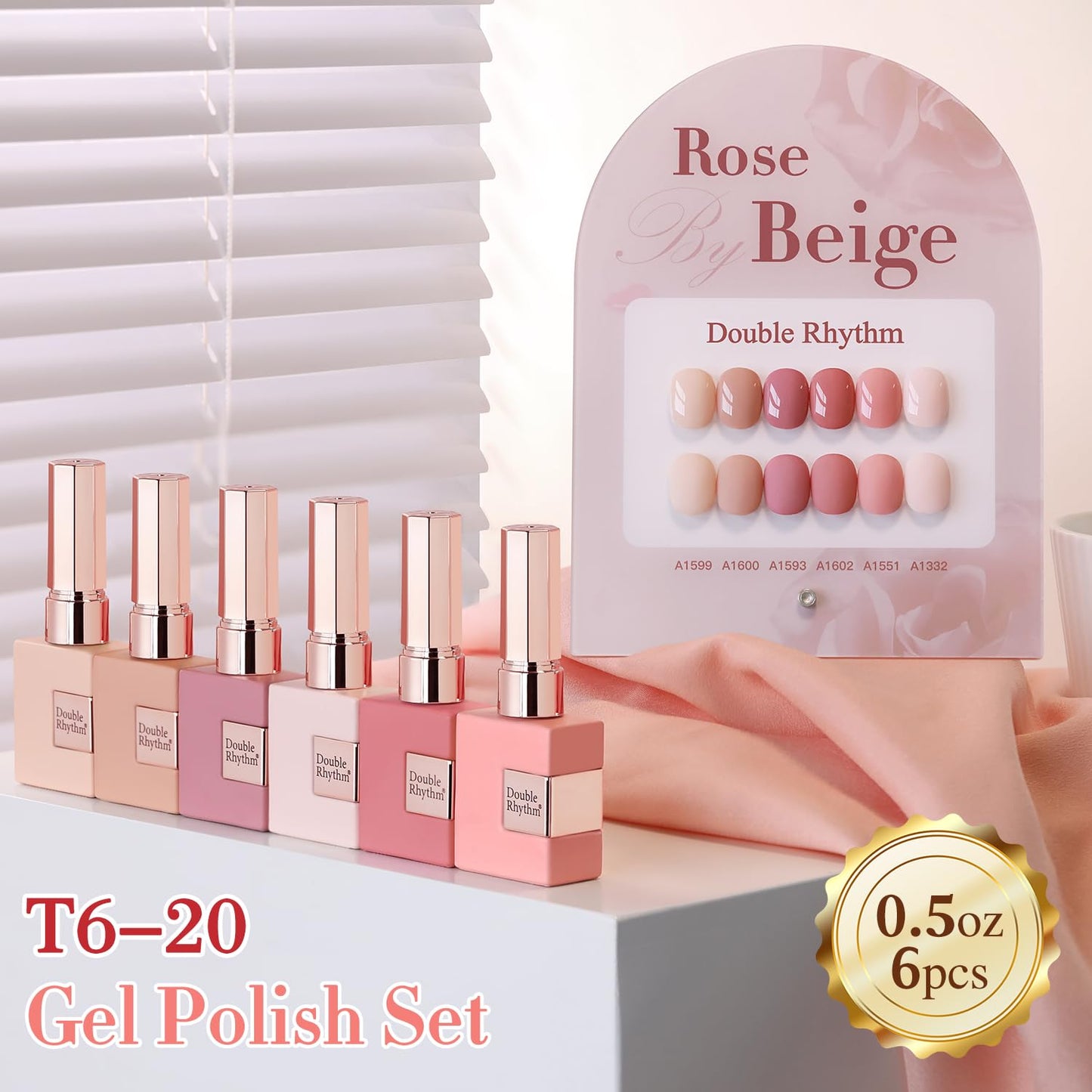 Double Rhythm 6 Pcs 15 ML Gel Polish Set Same Color Same Bottle Soak Off Gel Polish Kit Nail Art Manicure Salon DIY at Home for Women (Rose Beige Nude Cream Rose Coral-T6-20)