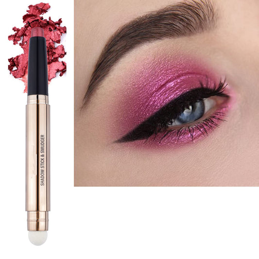 Rose Red Eyeshadow Stick Makeup, Highlighter Matte Cream Eye Shadow Pencil, Waterproof Hypoallergenic Long Lasting Crayon, Glitter Primer Palette Shimmer Eyeliner Pen wiht Soft Brush