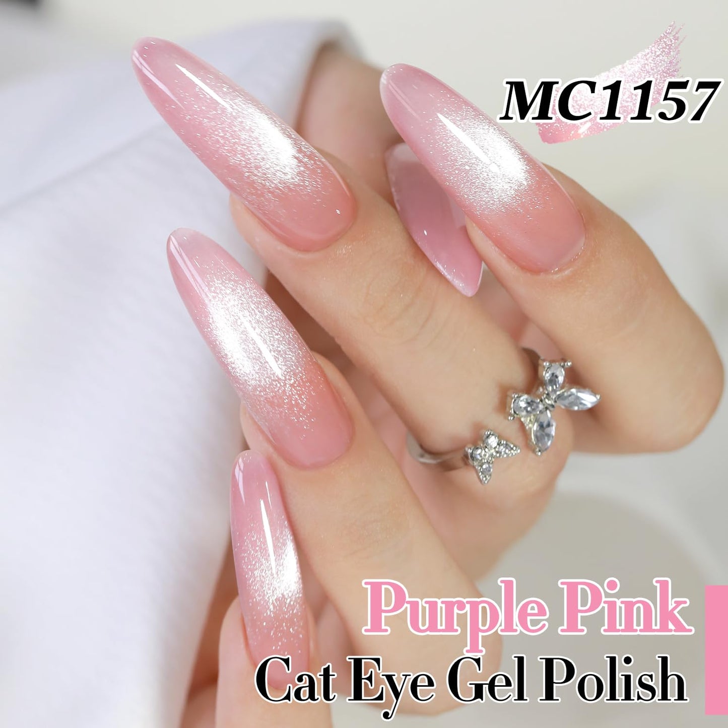 Double Rhythm 0.5 Oz Cat Eye Gel Polish with Magnet Same Color Same Bottle Holographic Glitter Shimmer Translucent Color Salon 15 ML Magnetic Nail Art (Purple Pink-MC1157)