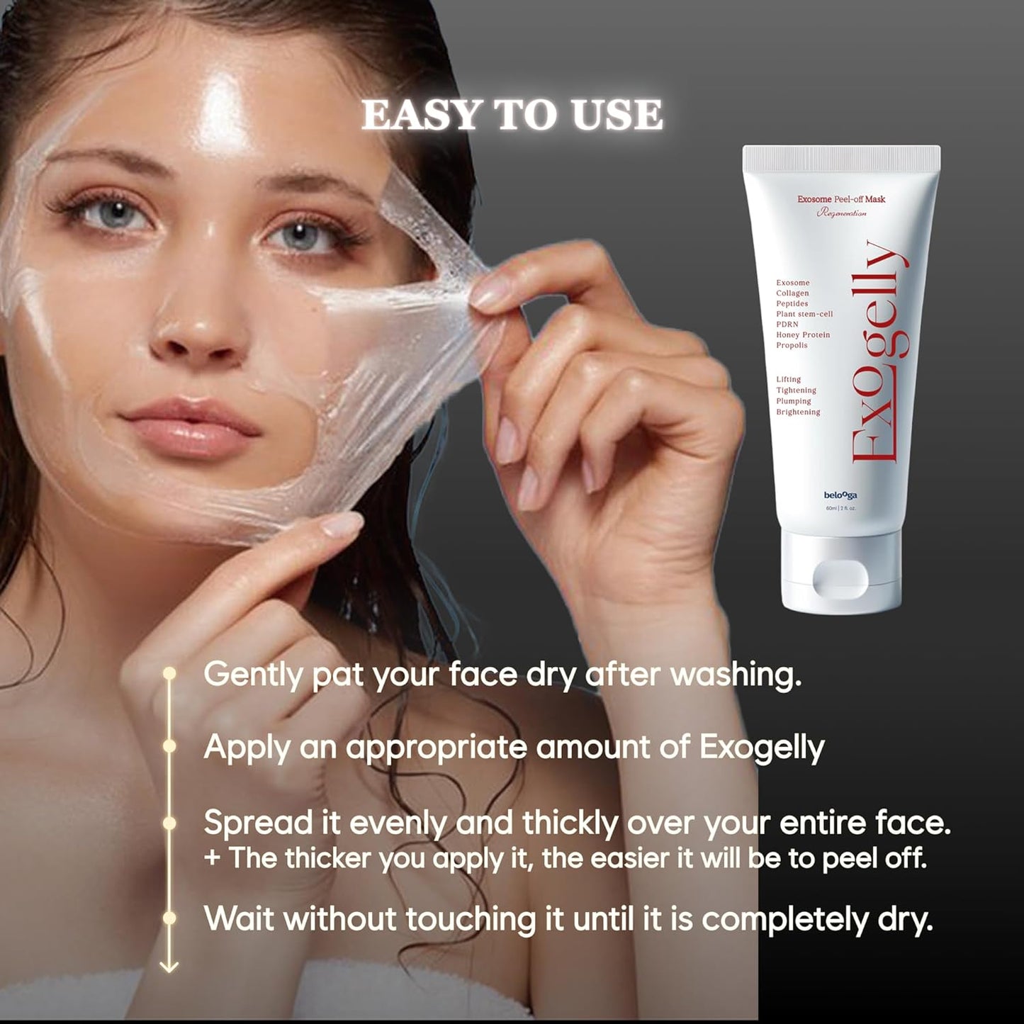 Exosome Exogelly Peel-Off Mask – 2.1 fl. Oz with 4.8B Exosomes for Skin - Exium HR, Clearminis Acid Serum, PDRN