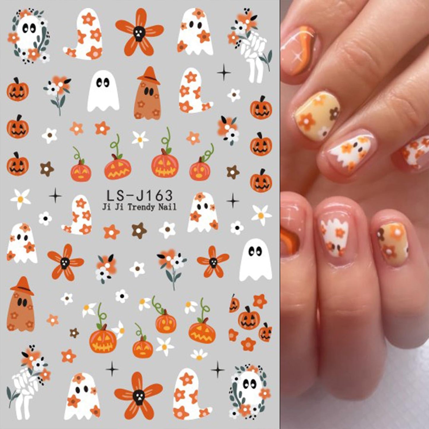 Halloween Nail Stickers for Nail Art Cute Ghost Black Cat Pumpkin Blood Eyeball 3D Self-Adhesive Nail Decals Nail Art Supplies Nails Design Manicure Stickers for Nails Decoration 6Sheets