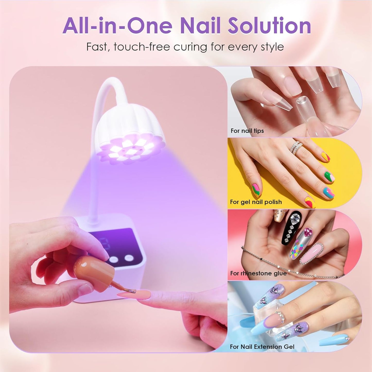 Delanie UV LED Nail Lamp Flash Cure Light - Rechargeable Cordless Gooseneck Nail Curing Light for Gel Polish Glue Extension, White