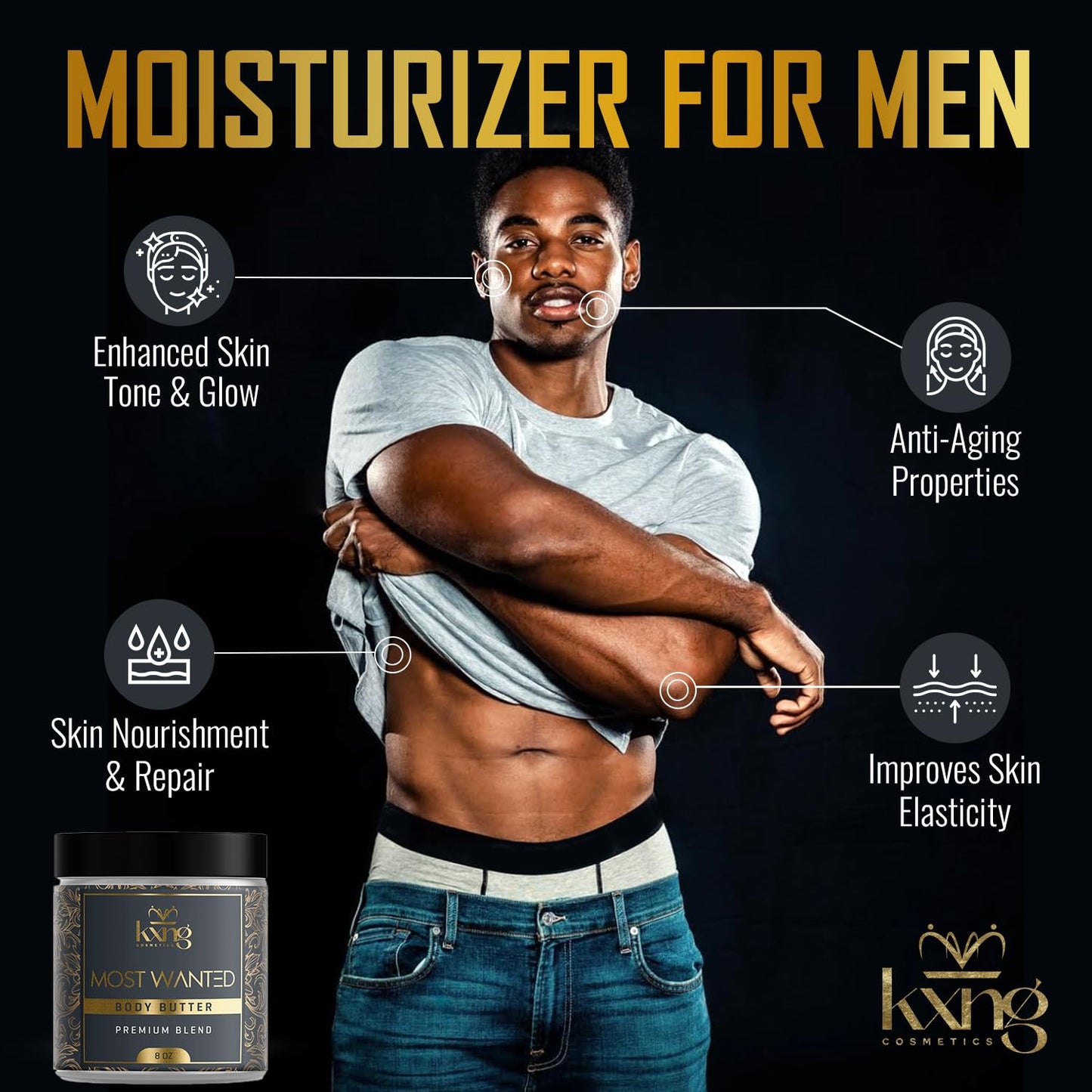 KXNG Cosmetics, Body Butter, Organic Skin Care for Men and Women, Body Moisturizer Lotions and Creams, Raw Shea Butter, Cocoa Butter, Mango, Coconut Oil, Hand, Foot, All Skin Types (Most Wanted XL)