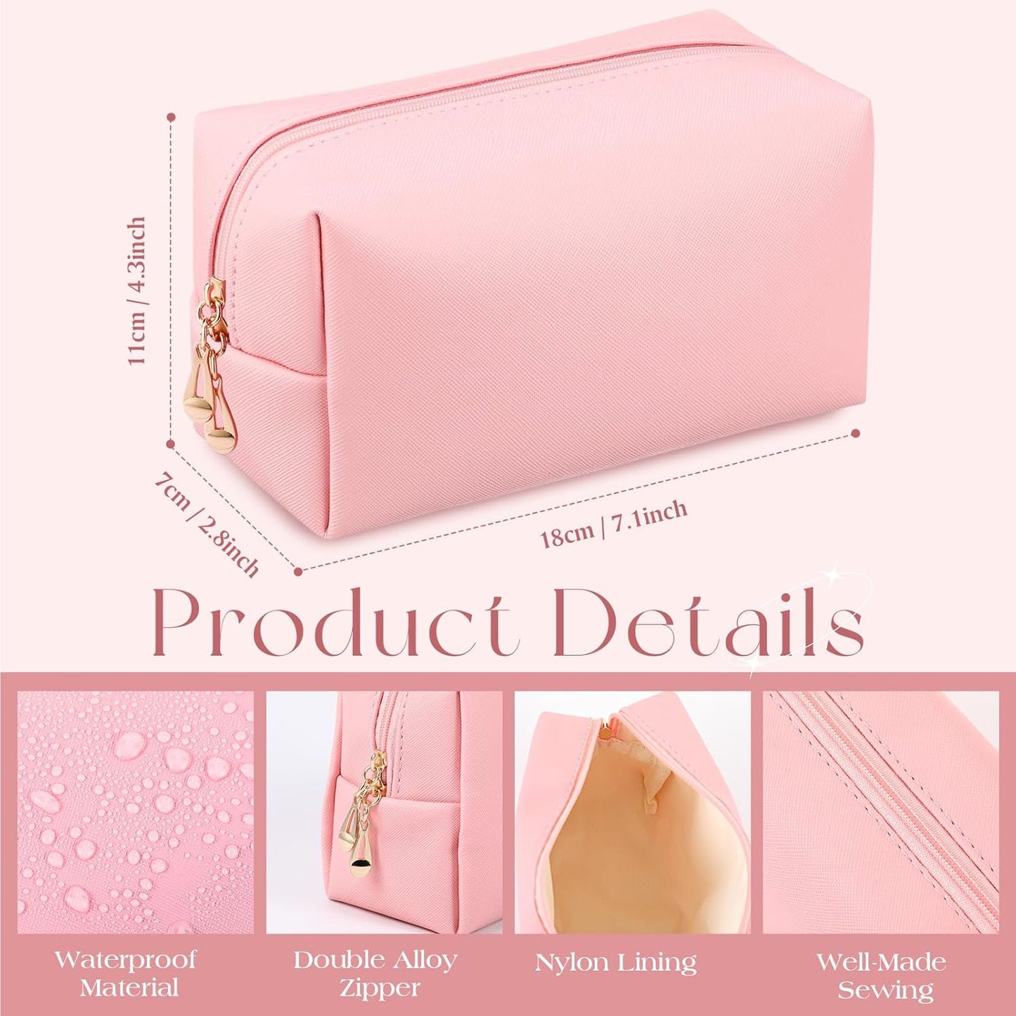 Kigeli 15 Pcs Aesthetic Makeup Bags PU Leather Cosmetic Pouches Waterproof Plain Toiletry Bags Makeup Pouches Bulk for Women Party Gift Travel Storage Organizer(Pink Series)