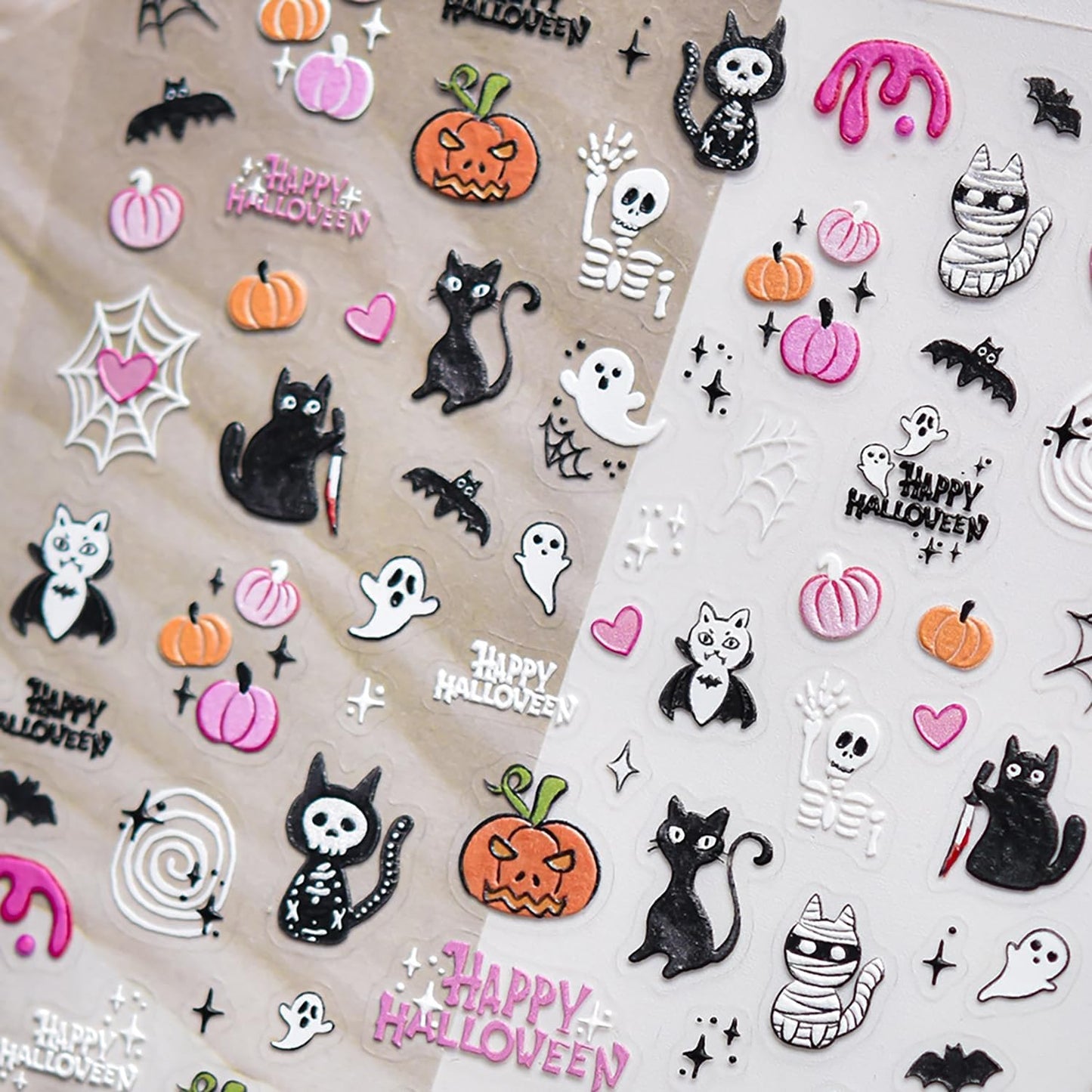 5D Embossed Halloween Nail Stickers Cute Cat Ghost Nail Art Stickers for Nail Designs Self Adhesive Halloween Pumpkin Mummy Nail Decals for Women Nails Supplies Decoration Accessores